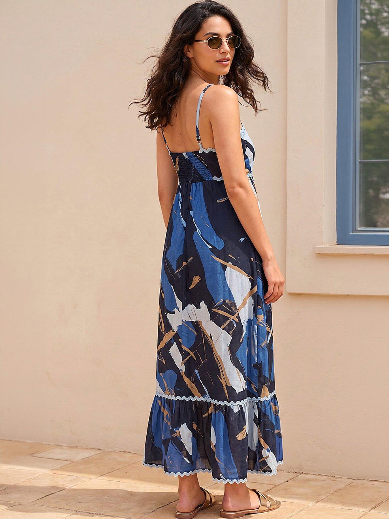 Image 3 of 4 of Roman Dusk Abstract Ric Rac Maxi Dress