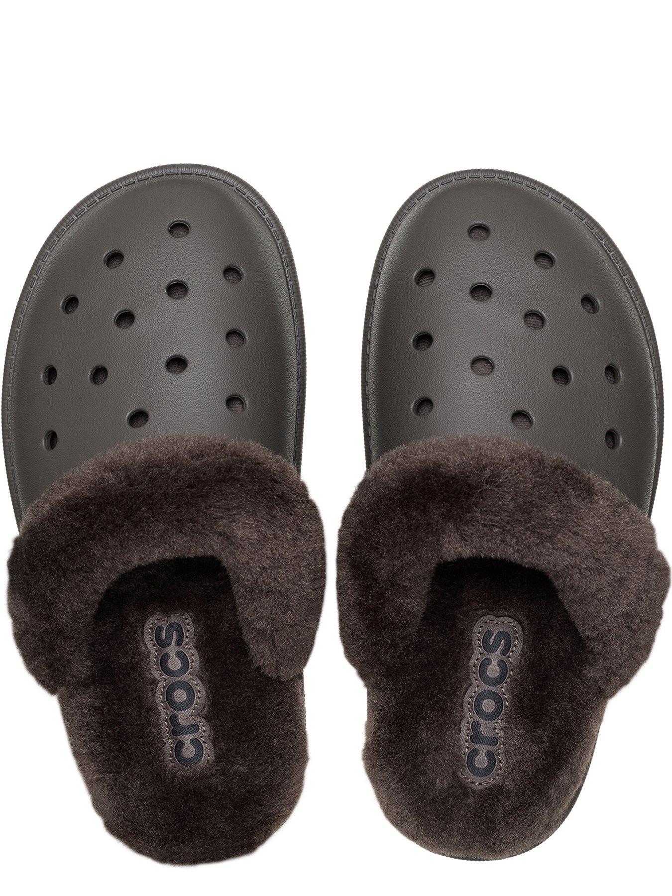 Image 4 of 6 of Crocs Classic Fuzz Scuff Slipper - Brown