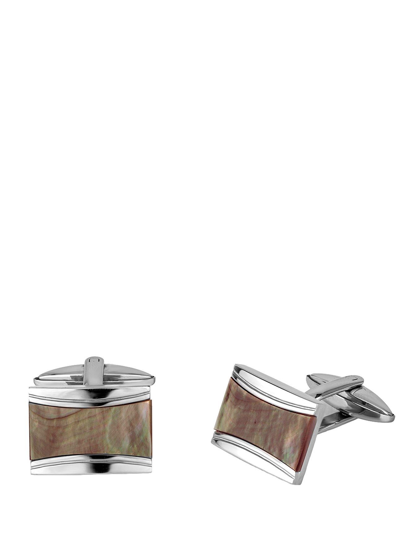 Image 1 of 5 of The Love Collection Stainless steel cufflinks with grey Mother of Pearl Inlay