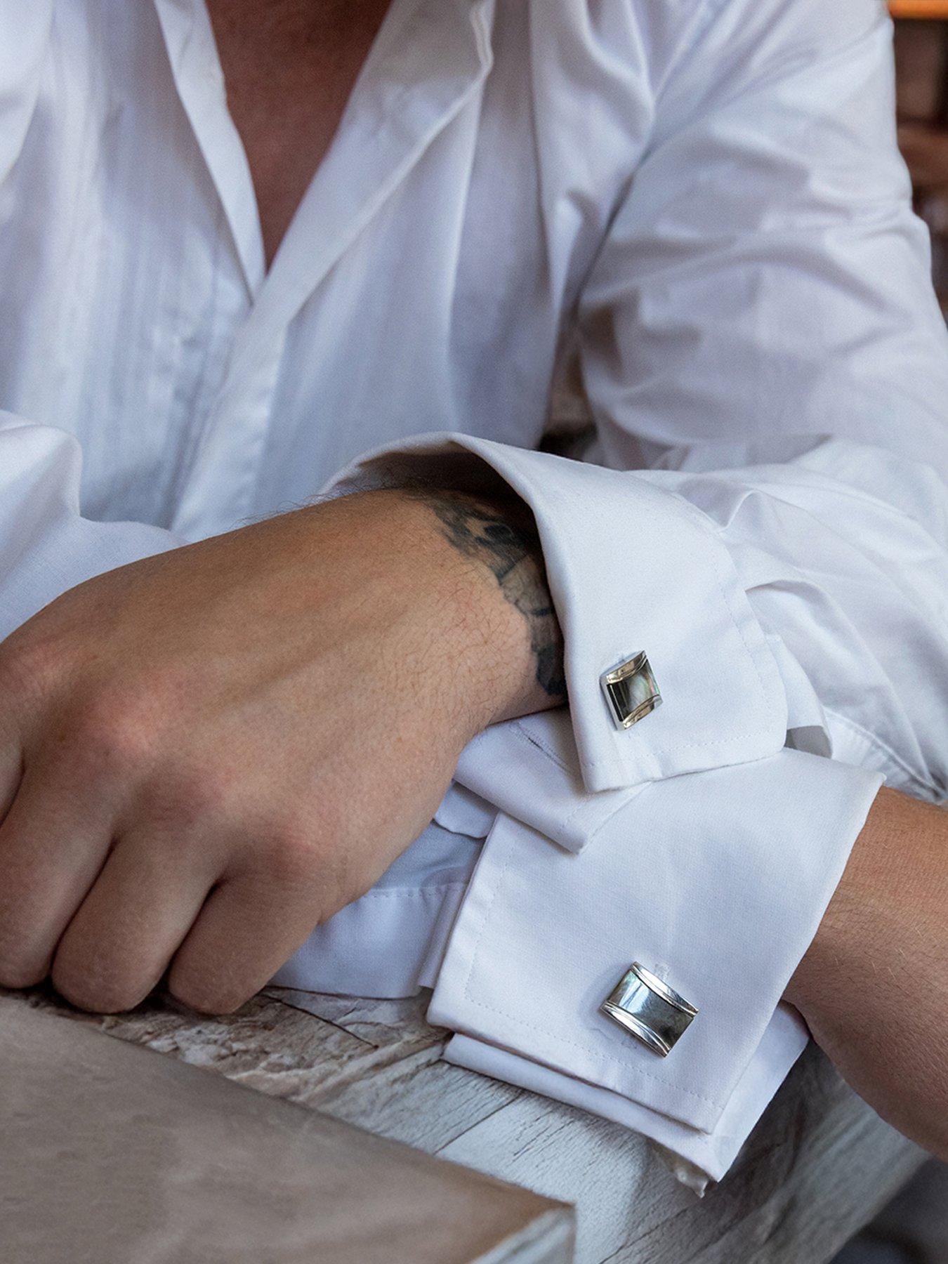 Image 2 of 5 of The Love Collection Stainless steel cufflinks with grey Mother of Pearl Inlay