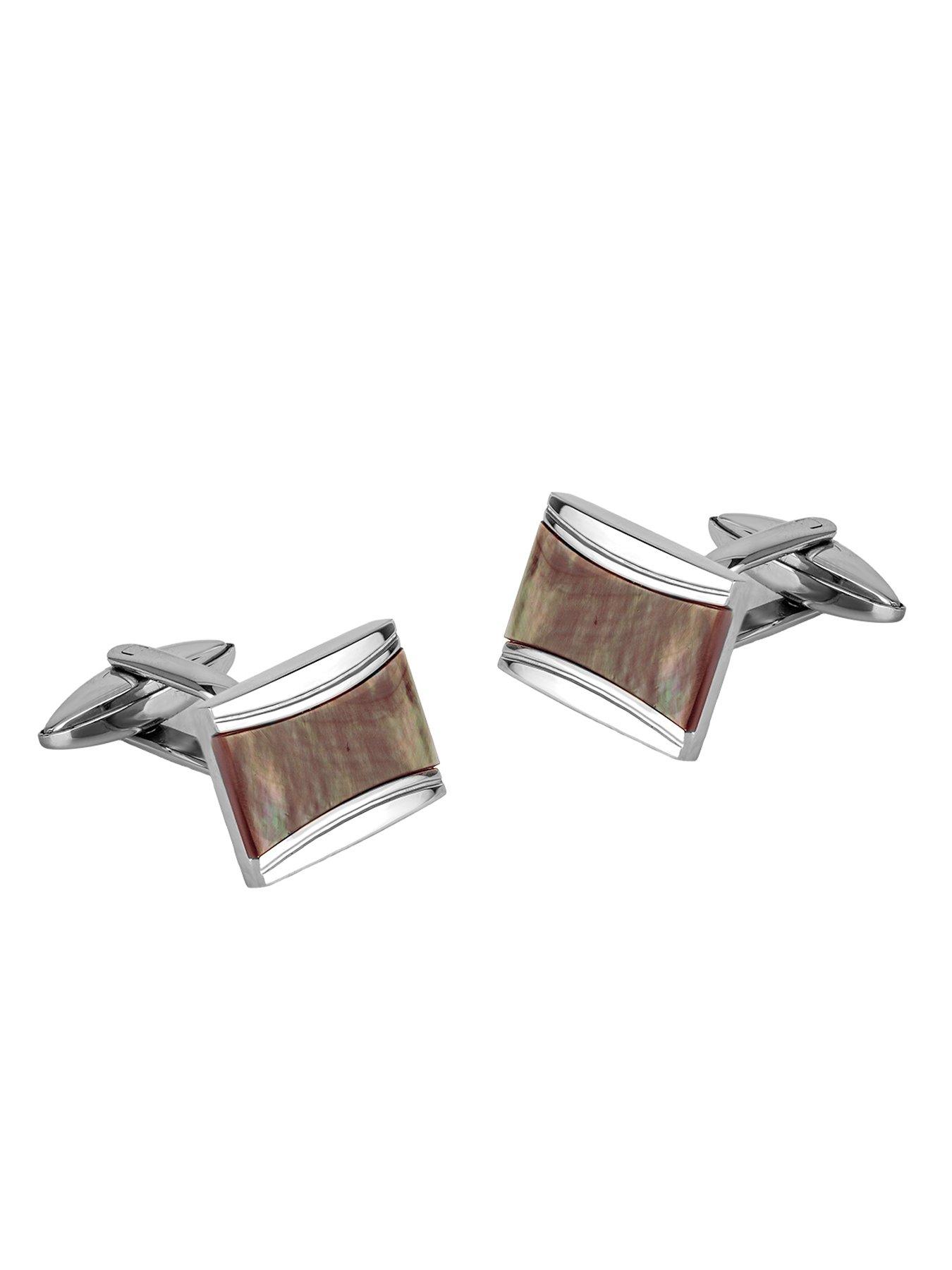 Image 3 of 5 of The Love Collection Stainless steel cufflinks with grey Mother of Pearl Inlay