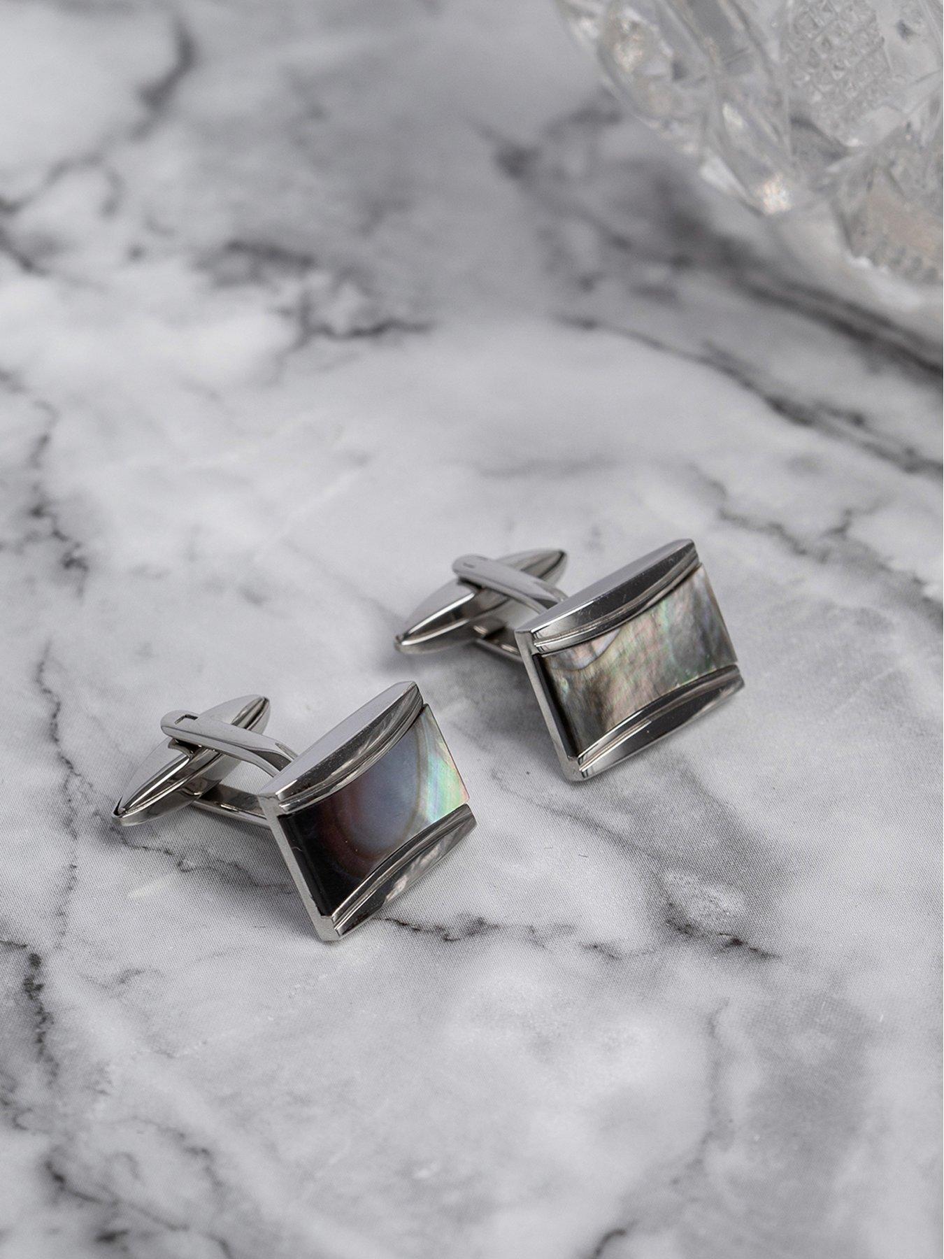 Image 5 of 5 of The Love Collection Stainless steel cufflinks with grey Mother of Pearl Inlay