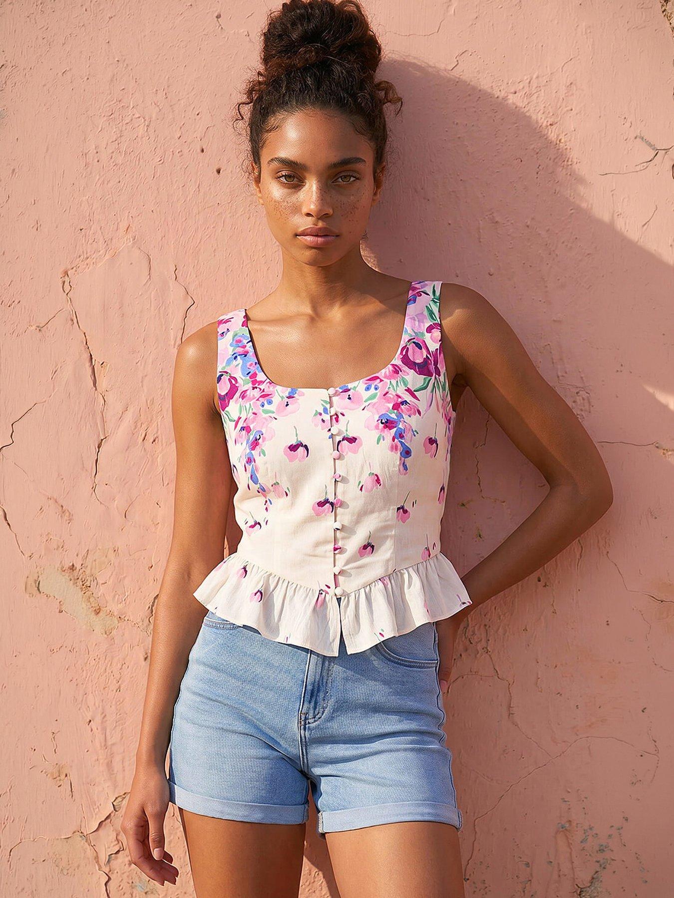 Roman Purple Floral Button Up Front Blouse - Image 5