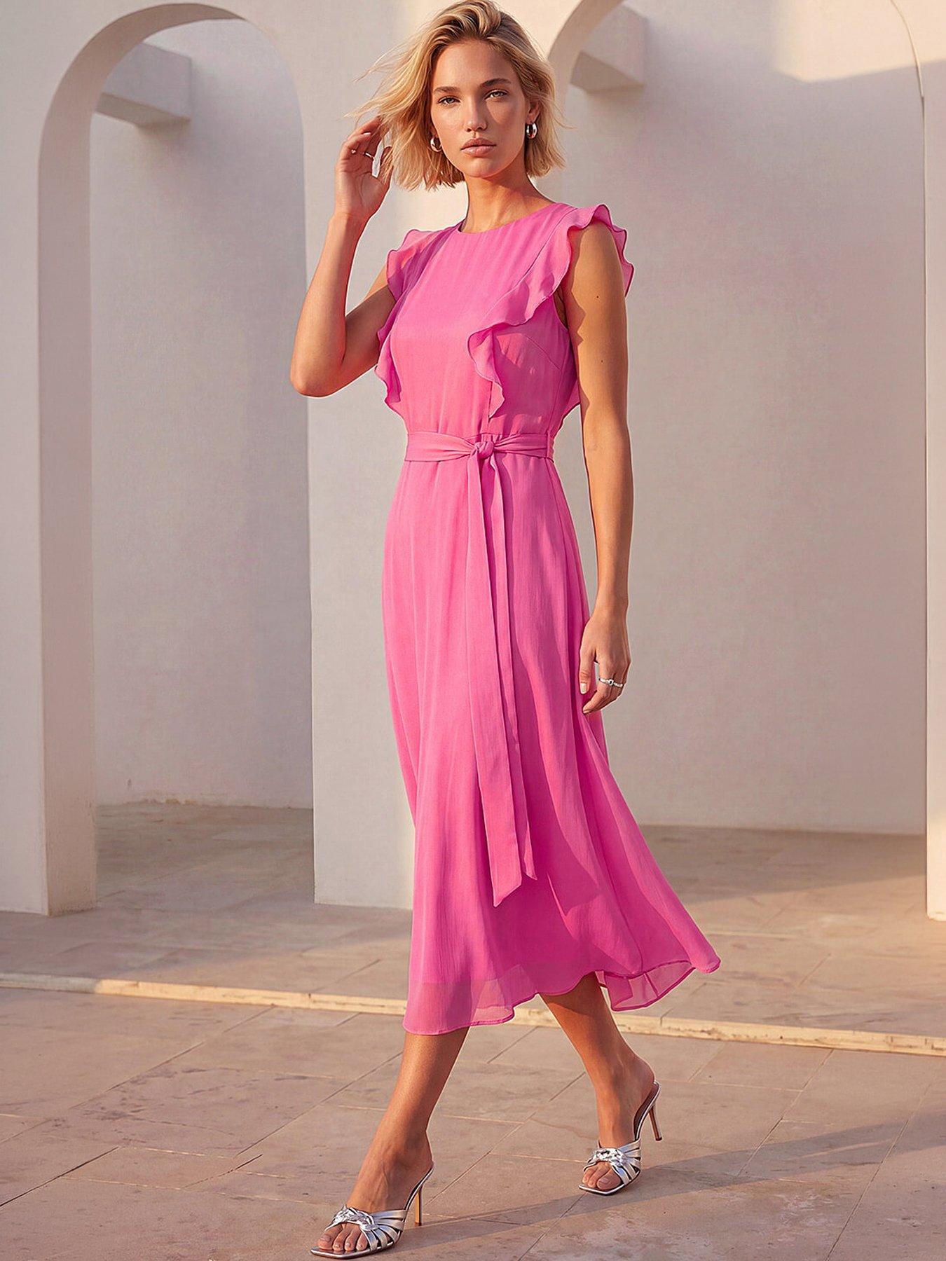 mango chiffon ruffle dress pink Mango v neck ruffle layer maxi dress in dusty pink