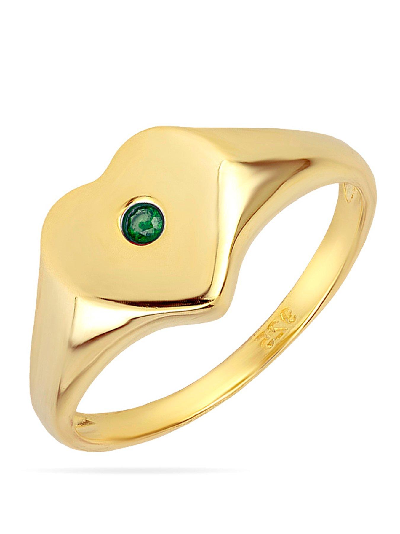 The Love Collection Gold Plated Sterling Silver Birthstone Heart Signet Ring