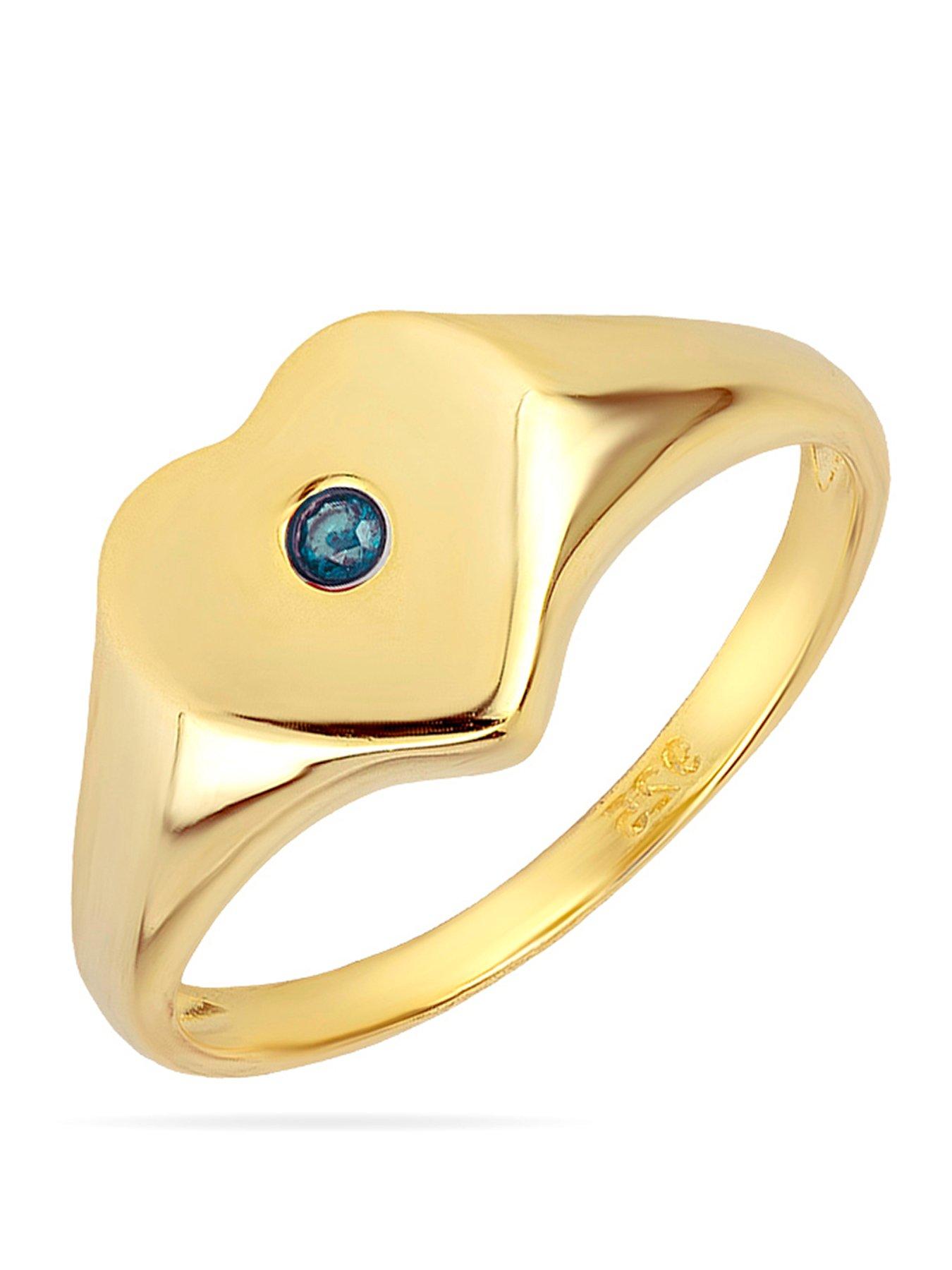The Love Collection Gold Plated Sterling Silver Birthstone Heart Signet Ring