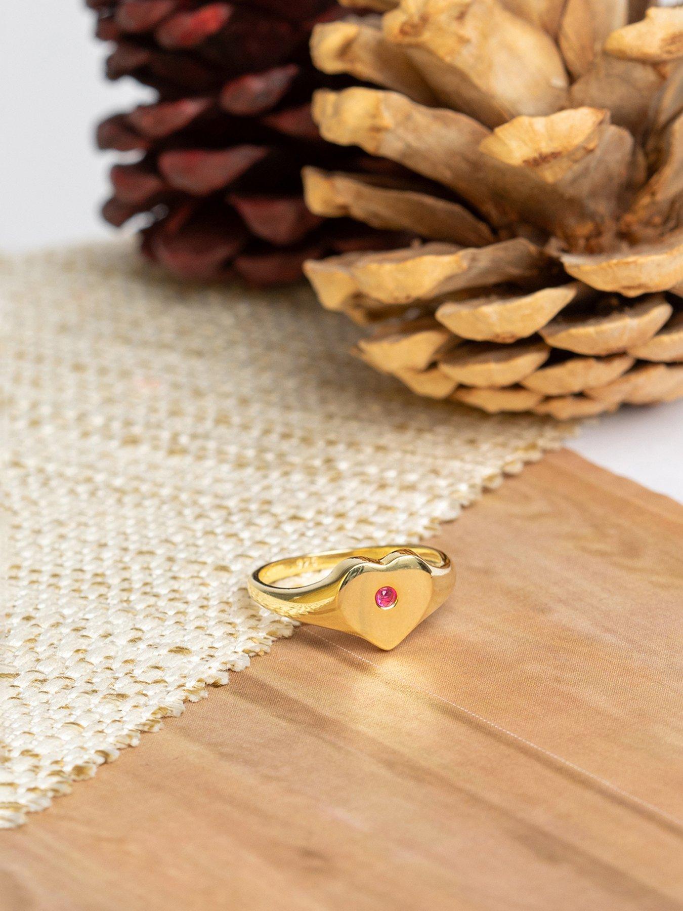 Image 3 of 3 of The Love Collection Gold Plated Sterling Silver Birthstone Heart Signet Ring