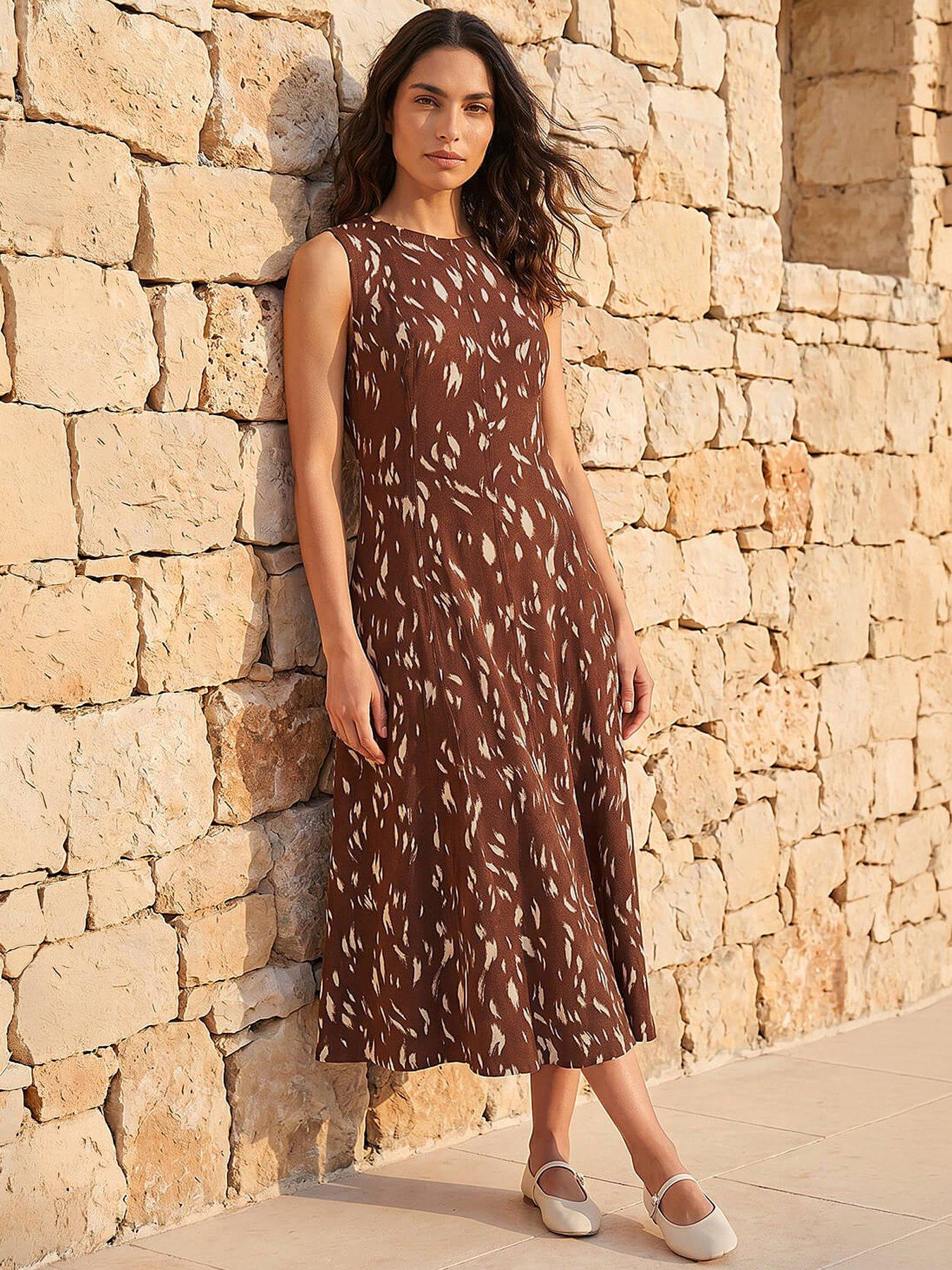 Roman Brush Stroke Panel Midi Dress