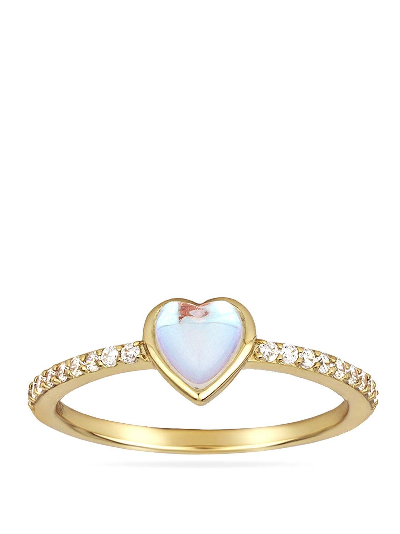 The Love Collection Gold Plated Sterling Silver Moontstone and CZ Heart Ring