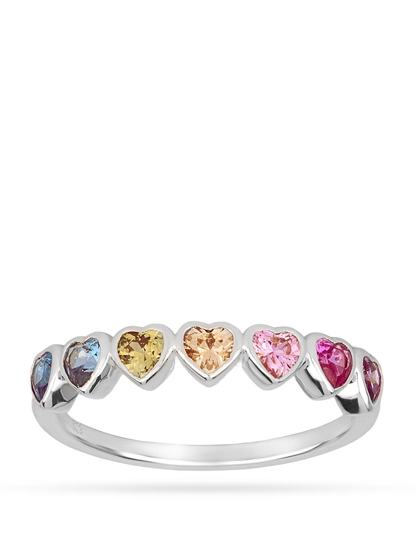 Image 1 of 5 of The Love Collection Sterling Silver Rainbow heart CZ Ring