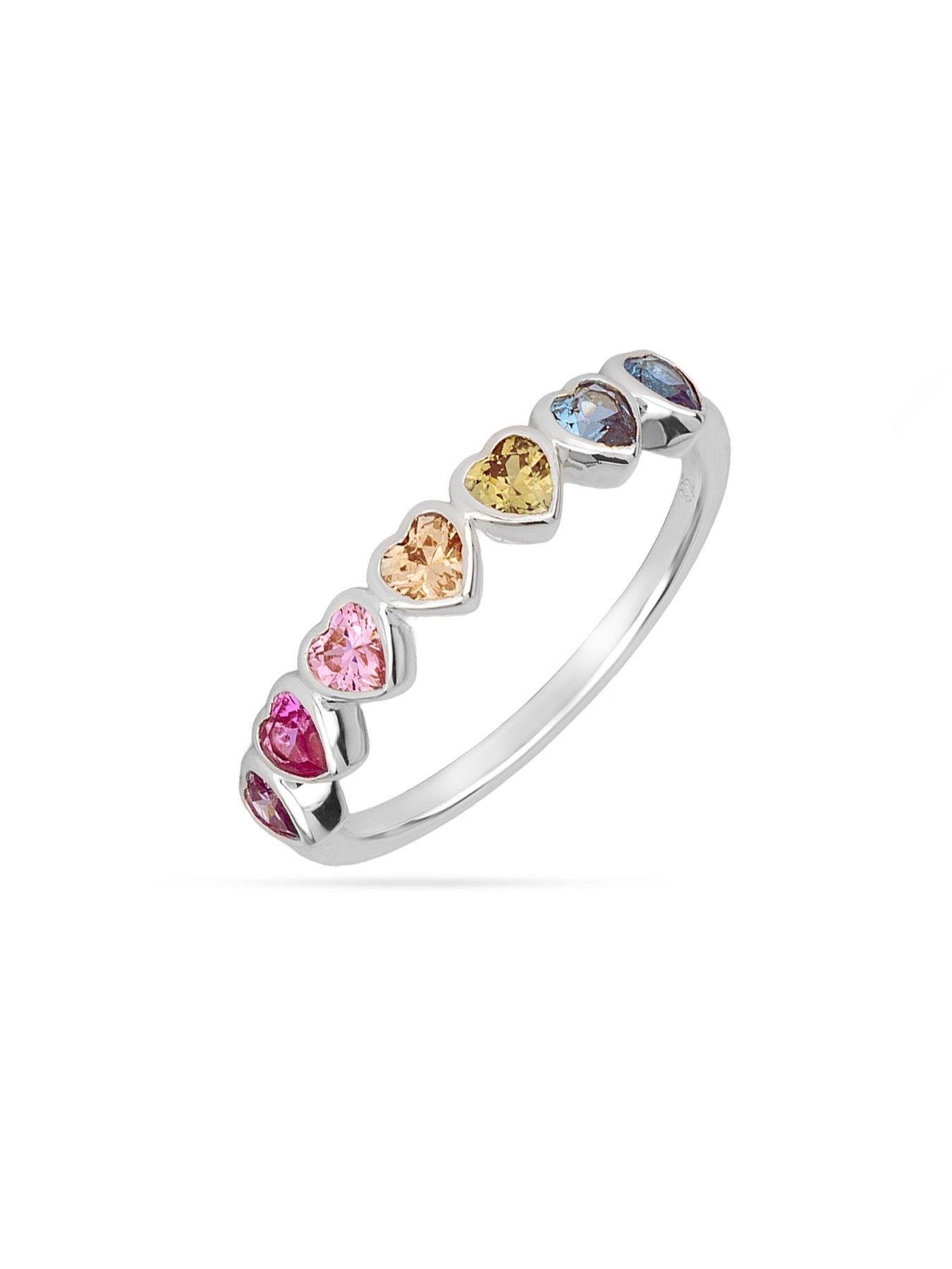 Image 2 of 5 of The Love Collection Sterling Silver Rainbow heart CZ Ring