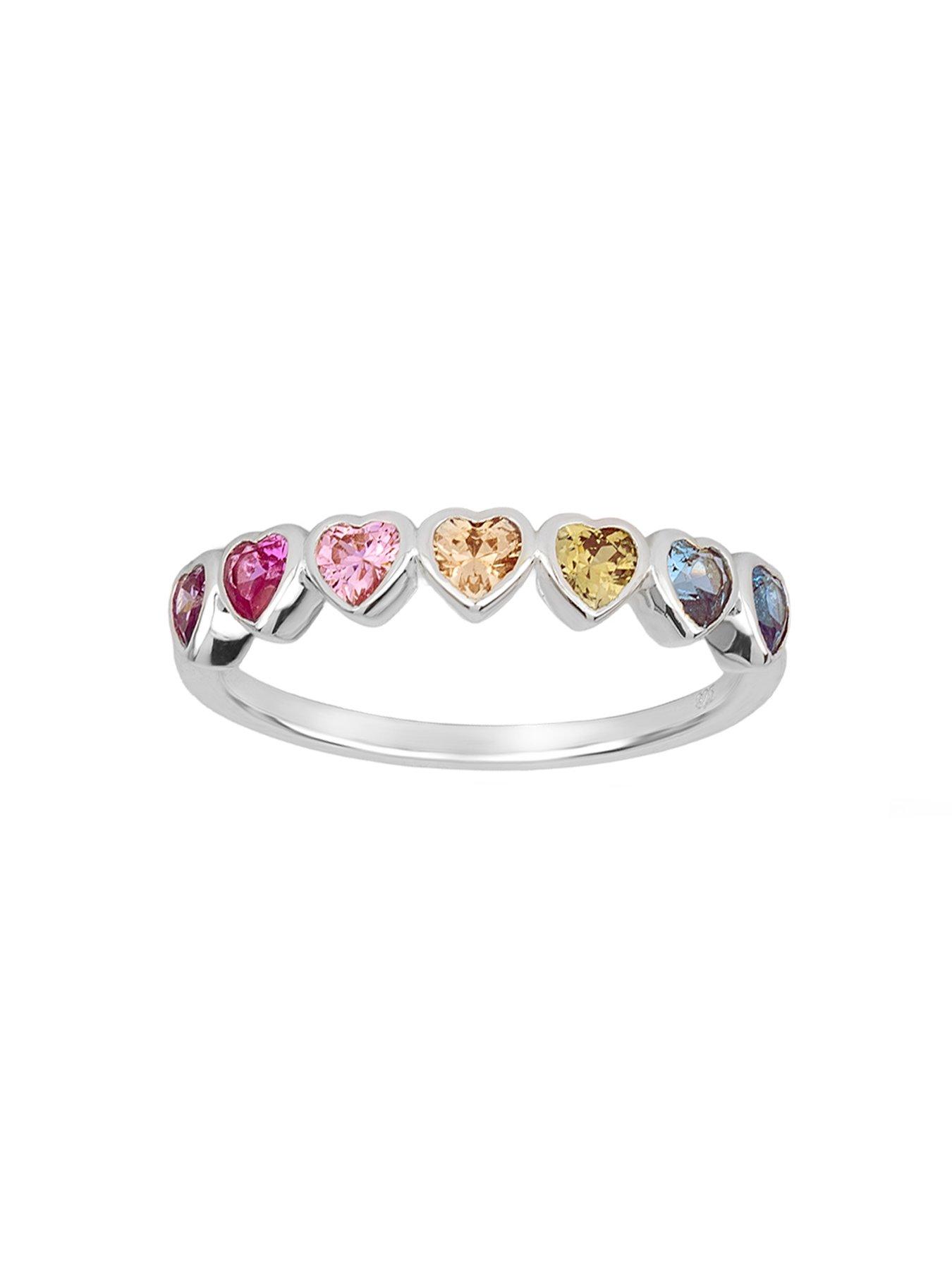 Image 3 of 5 of The Love Collection Sterling Silver Rainbow heart CZ Ring