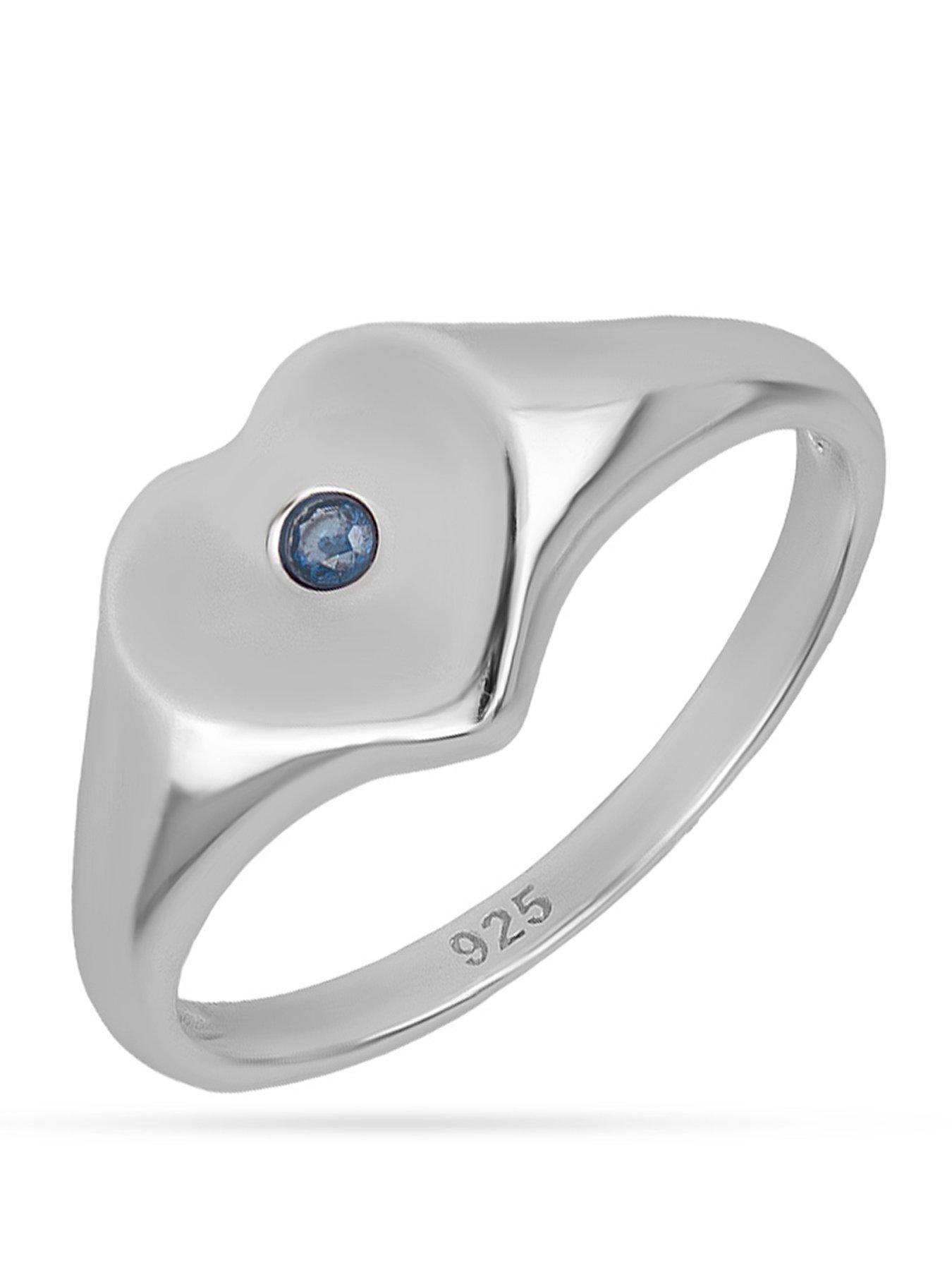 The Love Collection Sterling Silver Birthstone Heart Signet Ring