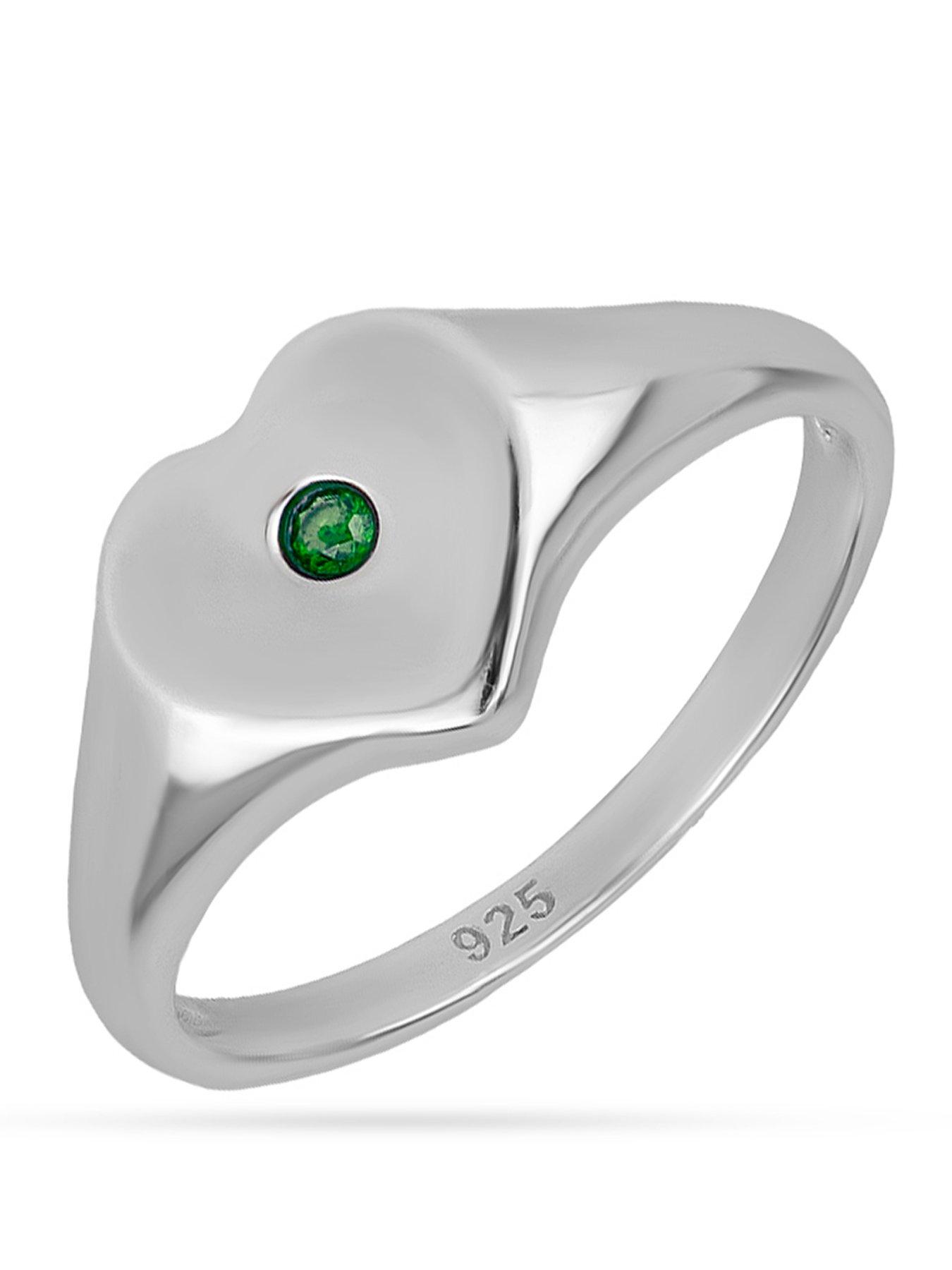 The Love Collection Sterling Silver Birthstone Heart Signet Ring