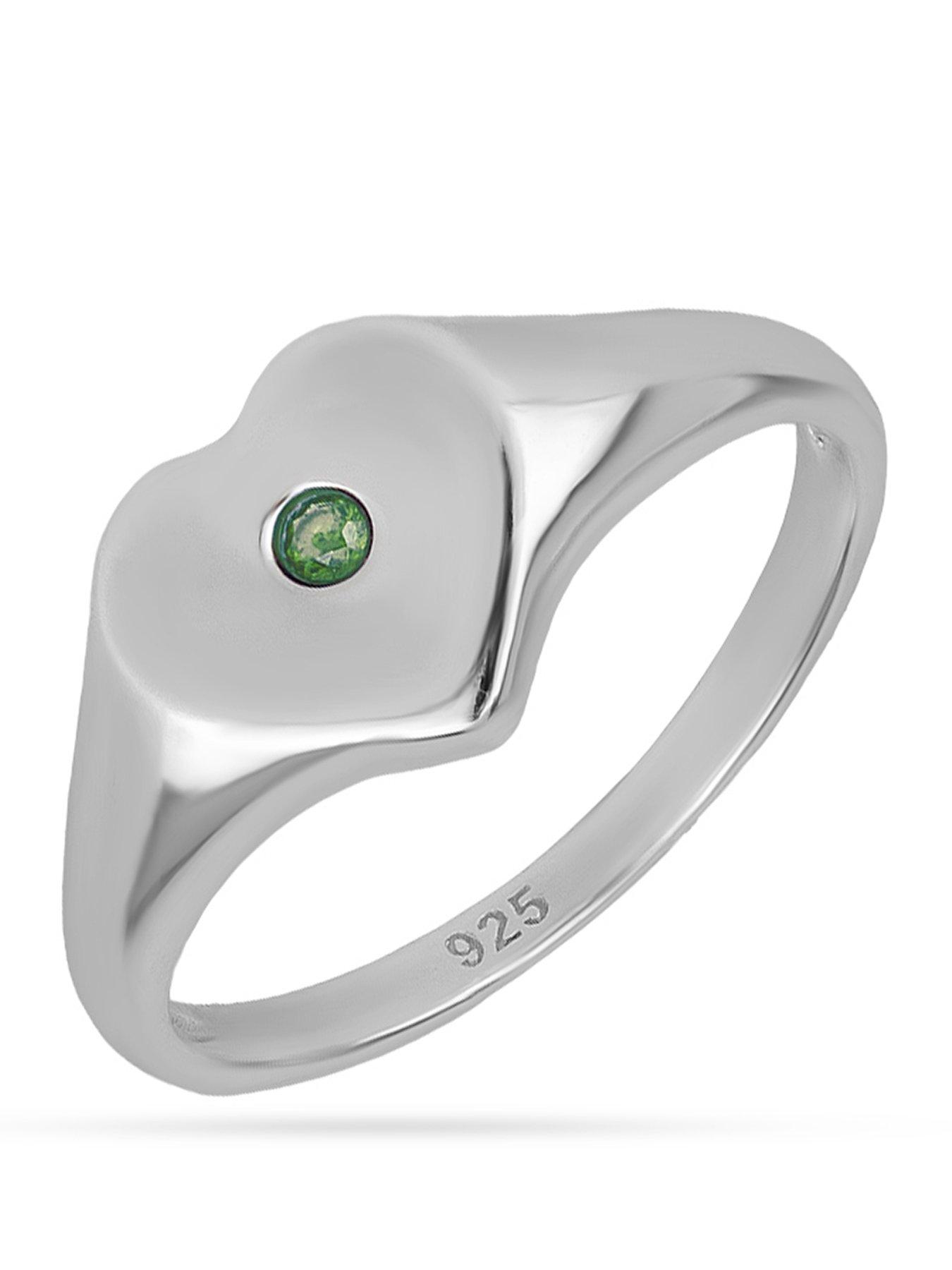 The Love Collection Sterling Silver Birthstone Heart Signet Ring
