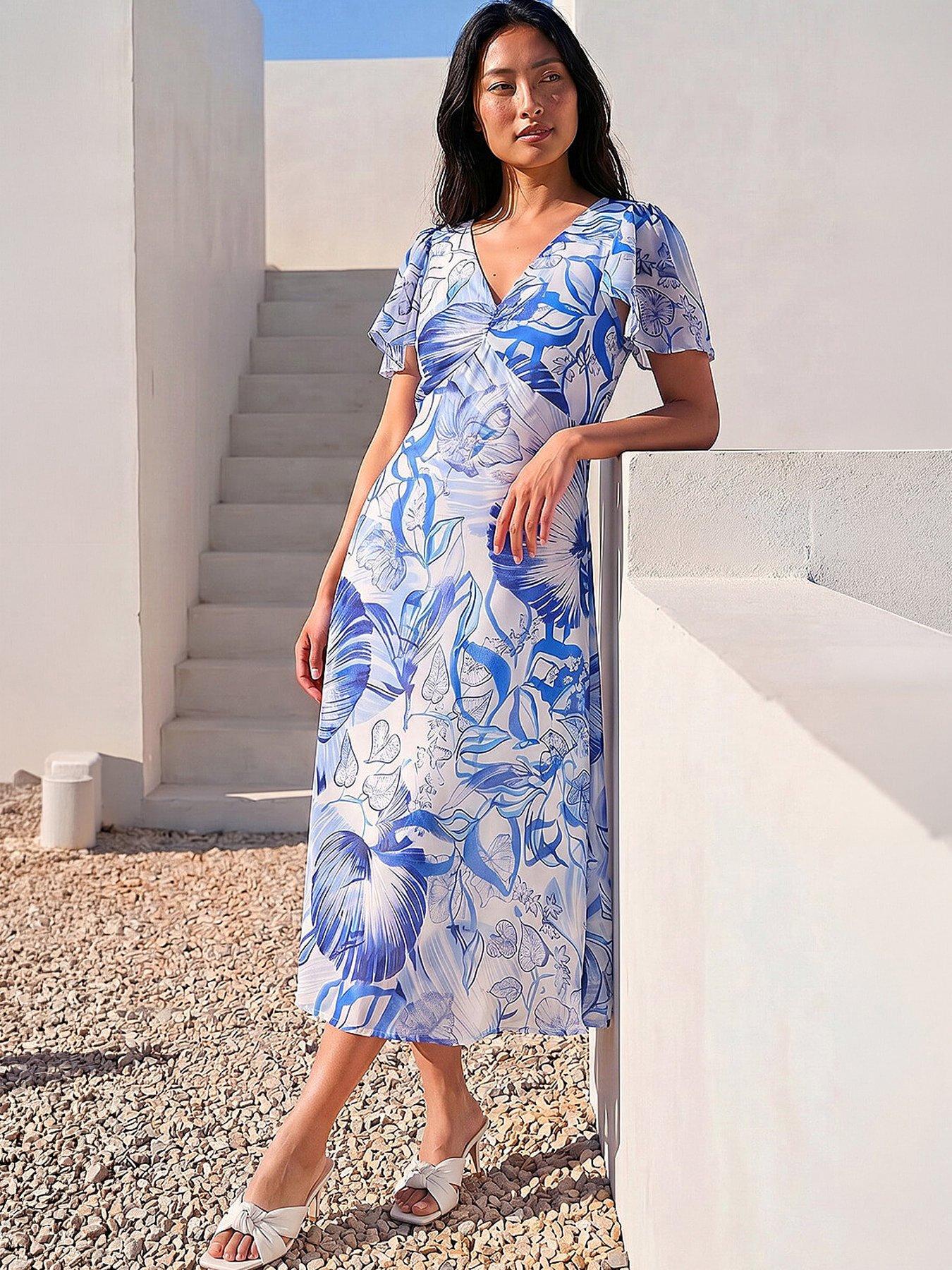 Roman Petite Women's Blue Floral Midi Dress Size 16 - Image 6