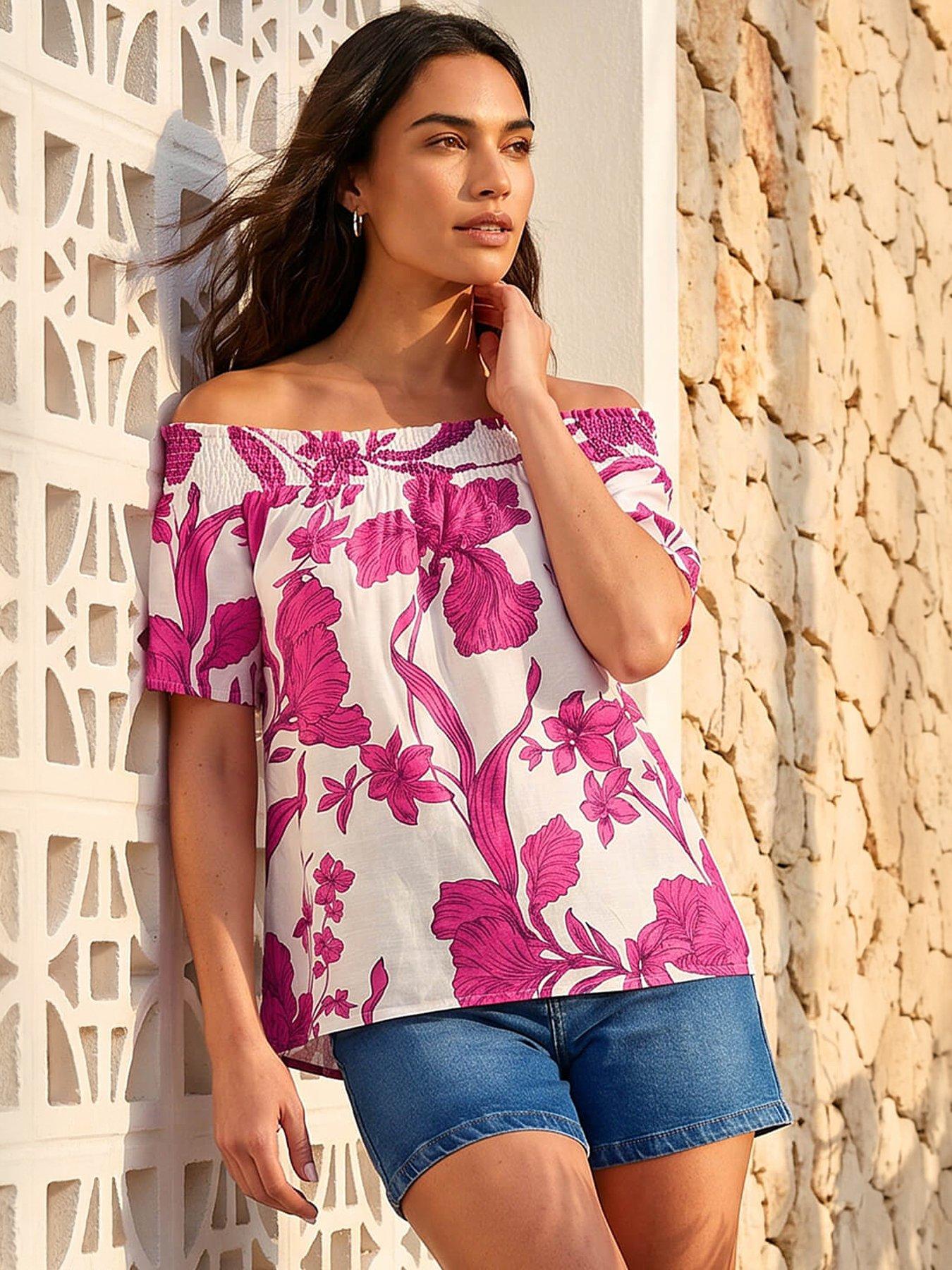 Image 4 of 4 of Roman Floral Print Bardot Top