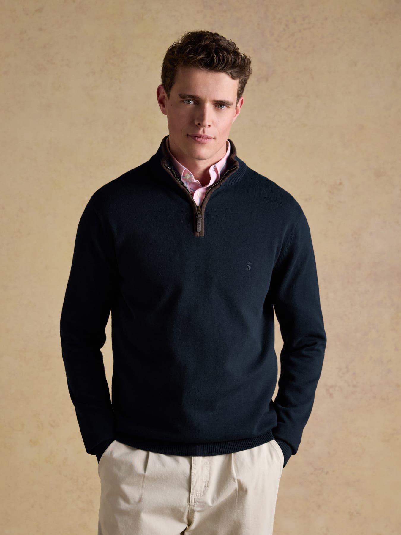 Joules Hillside Navy Blue Quarter Zip Knitted Jumper - Image 2