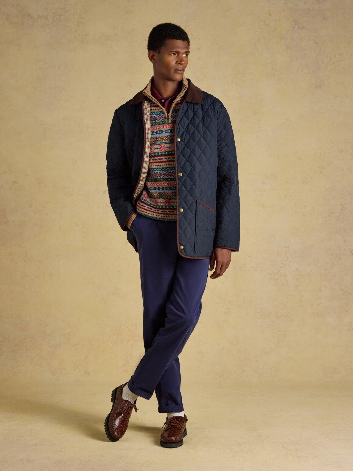 Image 3 of 7 of Joules Mens Lightweight Quilted Cord Collar Jacket - Navy