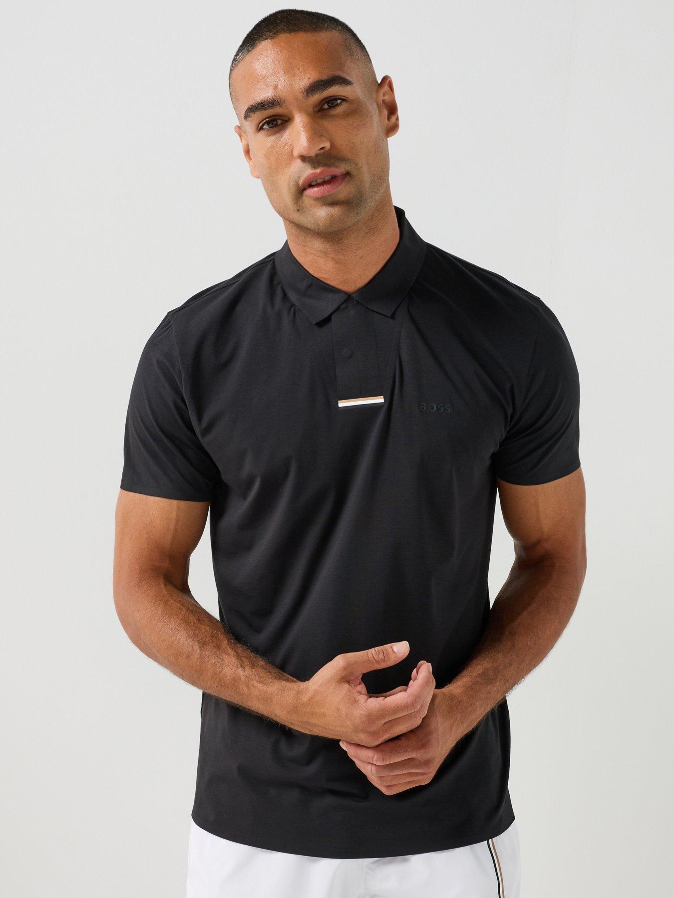 BOSS Mens Pl_goc Swing Snap Closure Tech Polo Shirt - Black