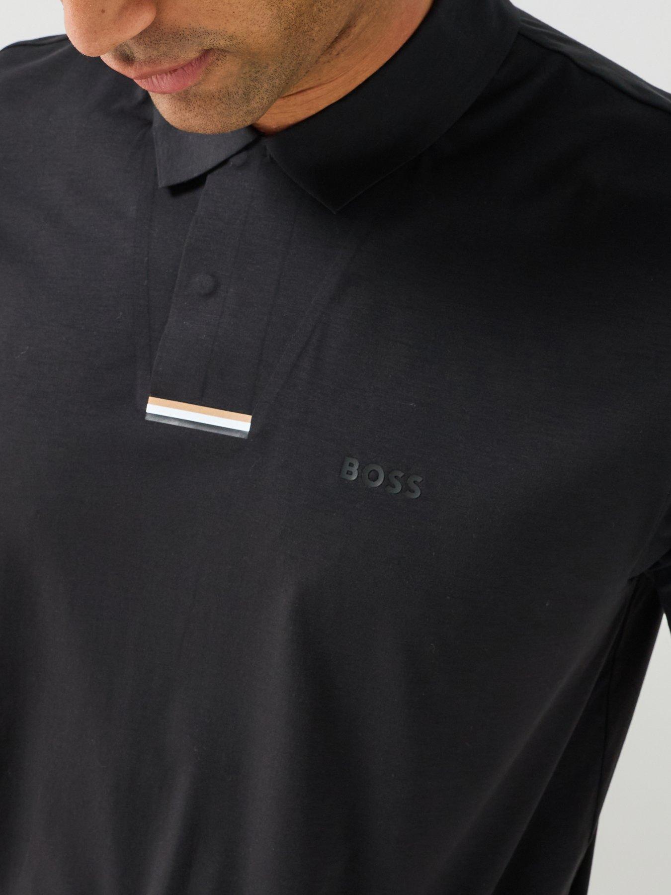 BOSS Mens Pl_goc Swing Snap Closure Tech Polo Shirt - Black | Very