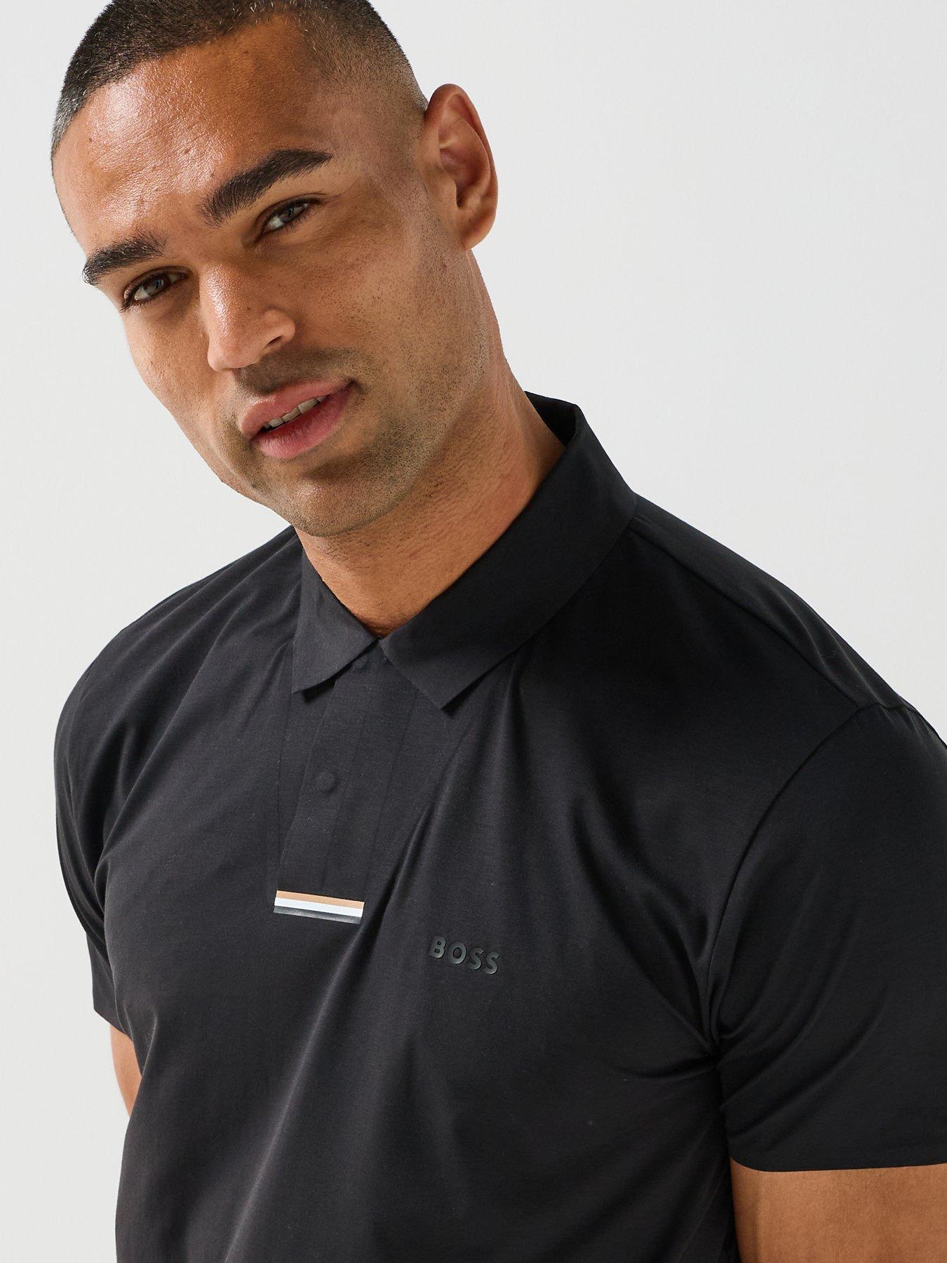BOSS Mens Pl_goc Swing Snap Closure Tech Polo Shirt - Black | Very