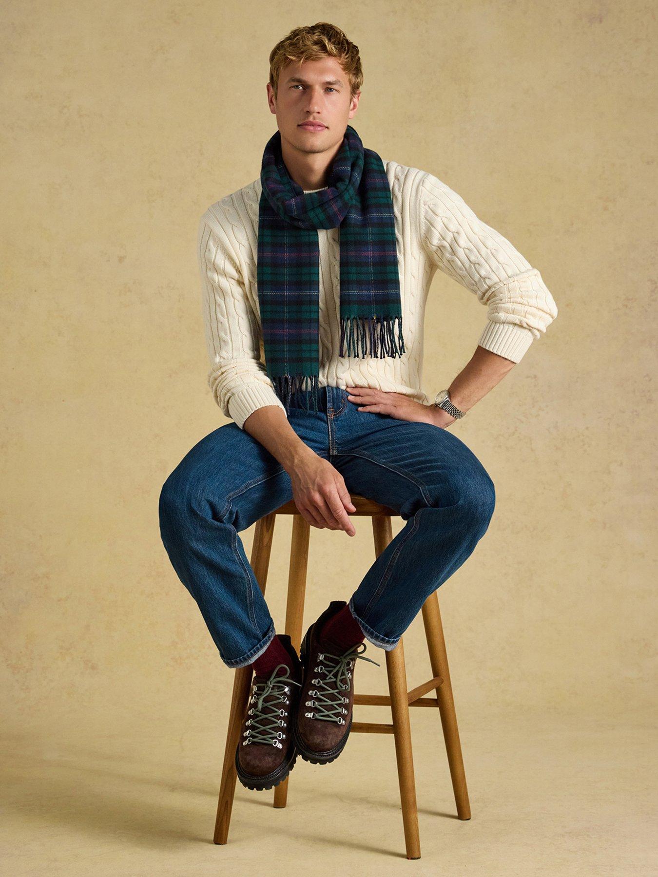 Image 3 of 6 of Joules Mens Langtree Heritage Check Brushed Scarf - Navy