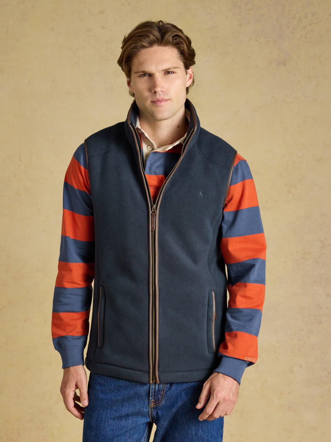 Joules Mens Heritage Fleece Zip Pocket Gilet, Navy, Size L, Men