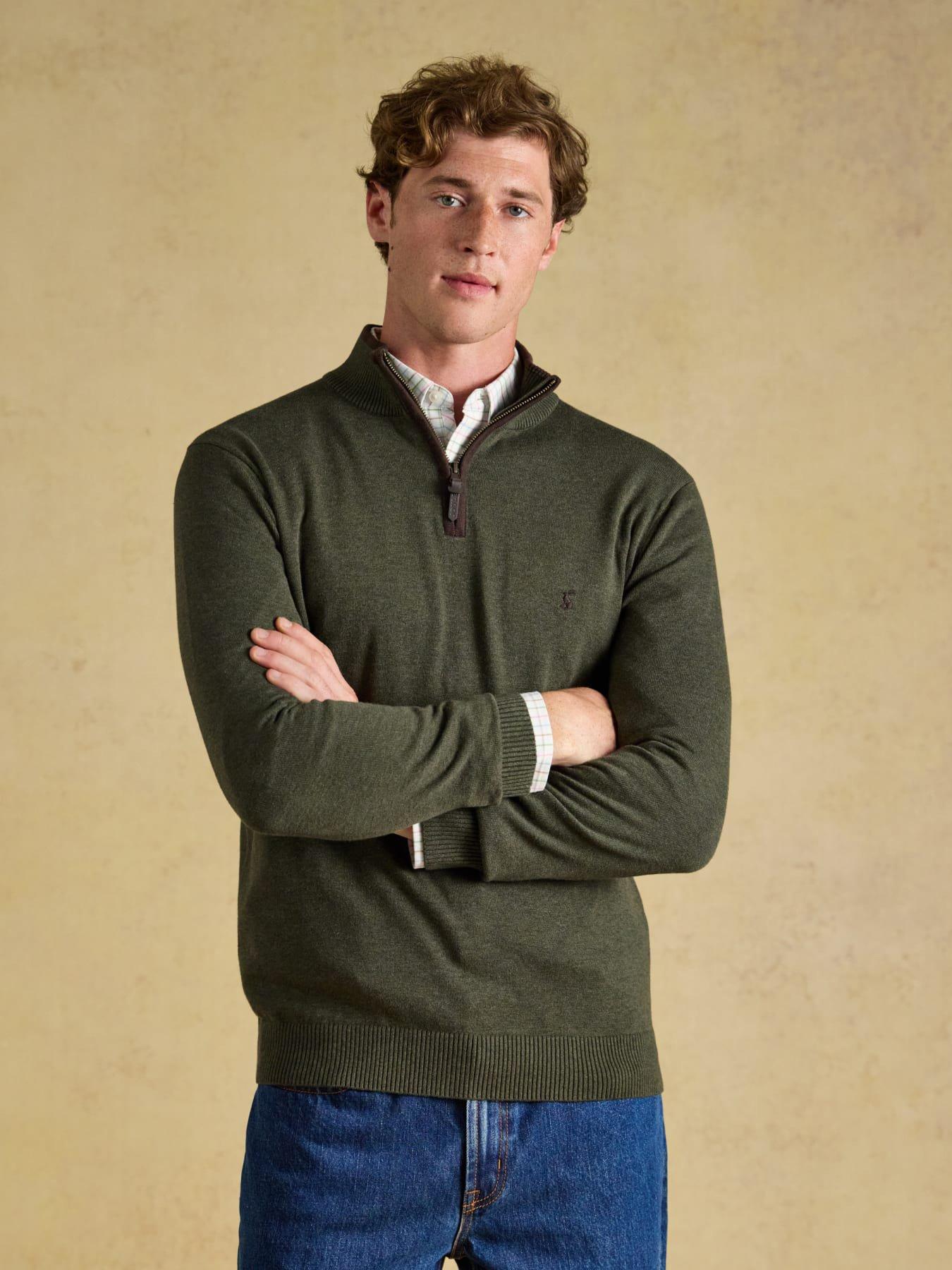 Joules Men's Khaki Hillside Green Quarter Zip Knitted Jumper - Image 2