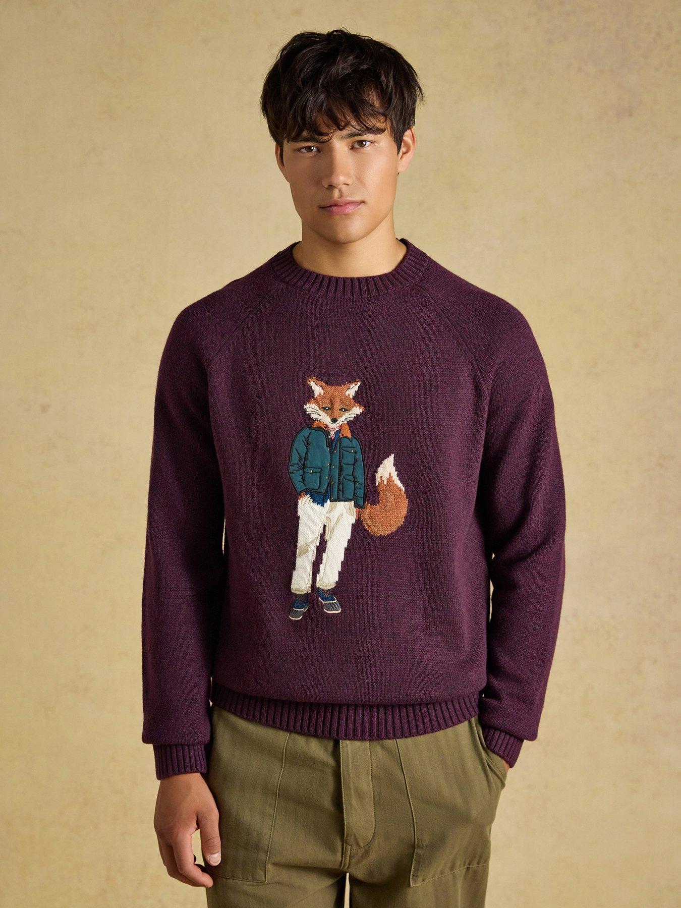 Image 1 of 7 of Joules Intarsia Jonty Crew Knitted Jumper- Purple