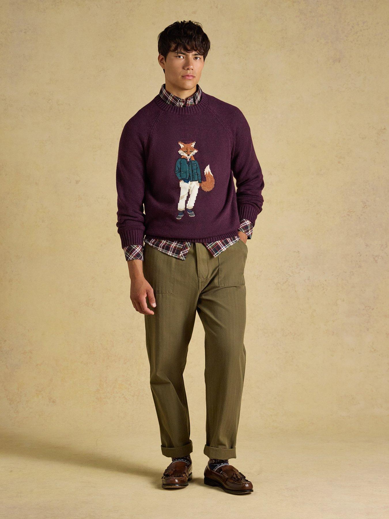 Image 3 of 7 of Joules Intarsia Jonty Crew Knitted Jumper- Purple