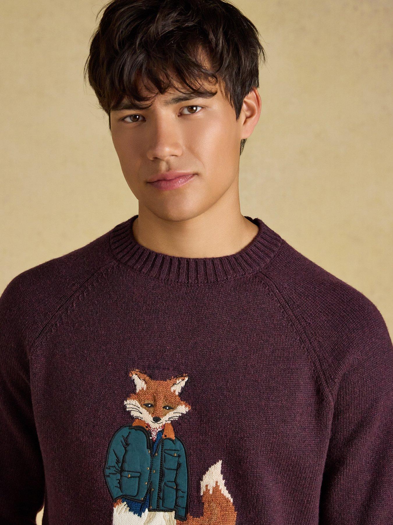Image 4 of 7 of Joules Intarsia Jonty Crew Knitted Jumper- Purple