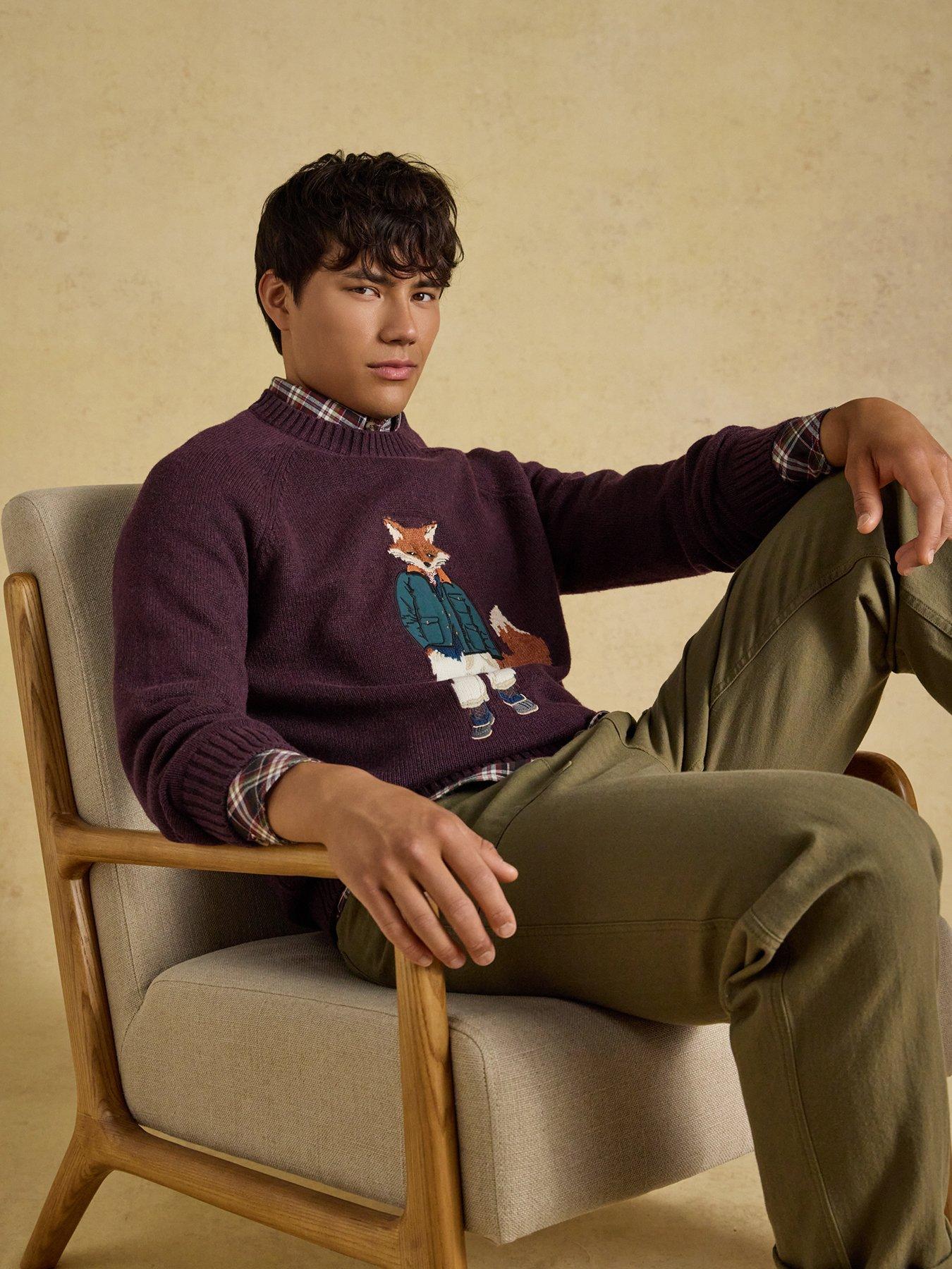Image 6 of 7 of Joules Intarsia Jonty Crew Knitted Jumper- Purple