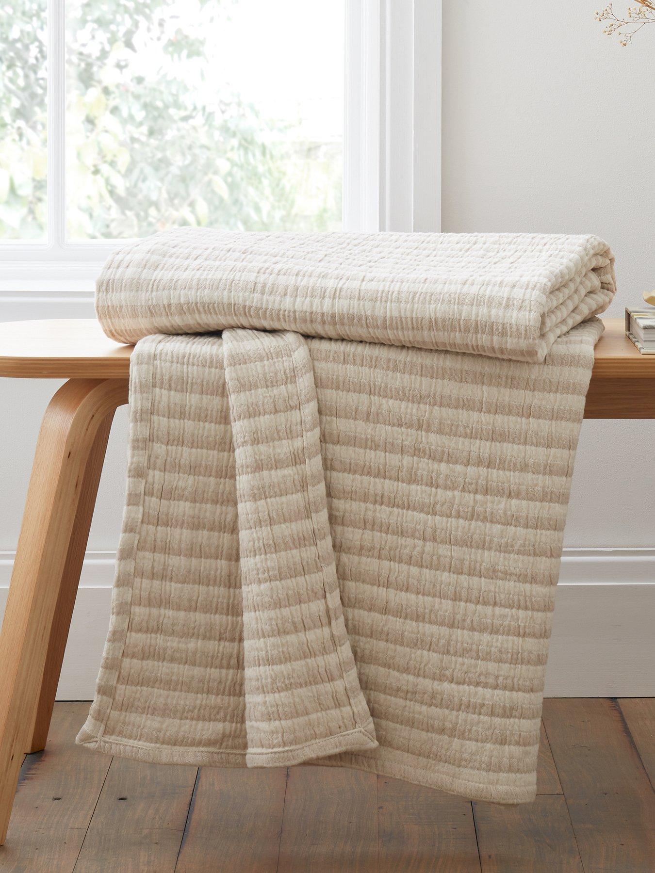 Bianca Fine Linens Cotton Mulsin Stripe 100% Cotton Throw