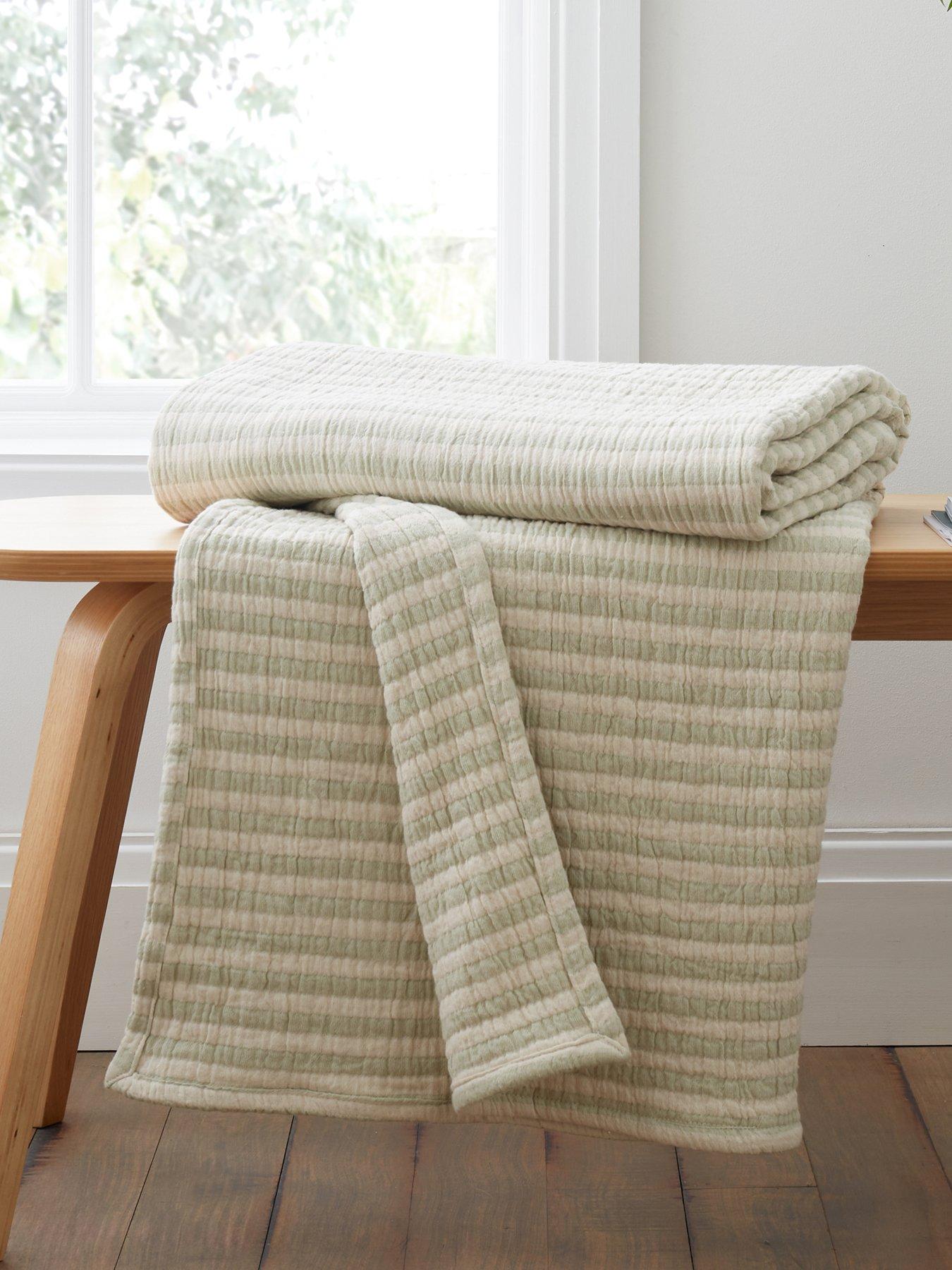 Bianca Fine Linens Cotton Muslin Stripe 100% Cotton Throw