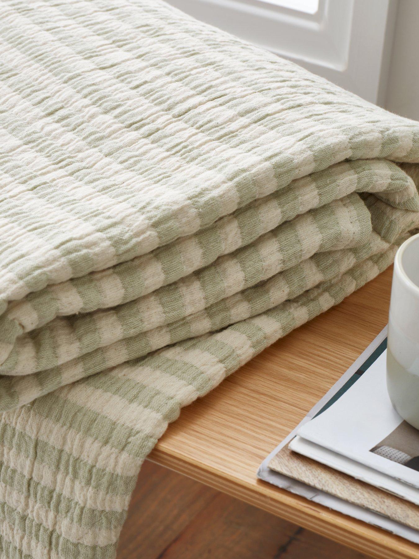 Image 4 of 4 of Bianca Fine Linens Cotton Muslin Stripe 100% Cotton Throw