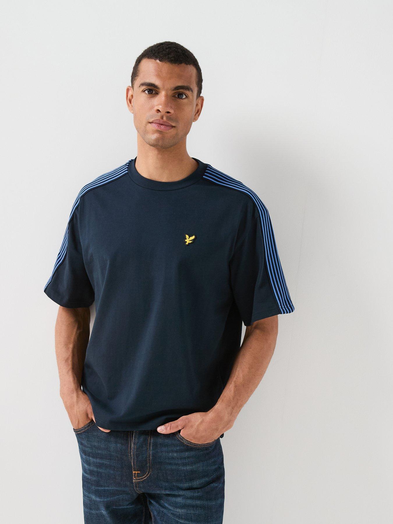 Image 1 of 6 of Lyle & Scott Stripe Taped Cotton T-Shirt - Navy