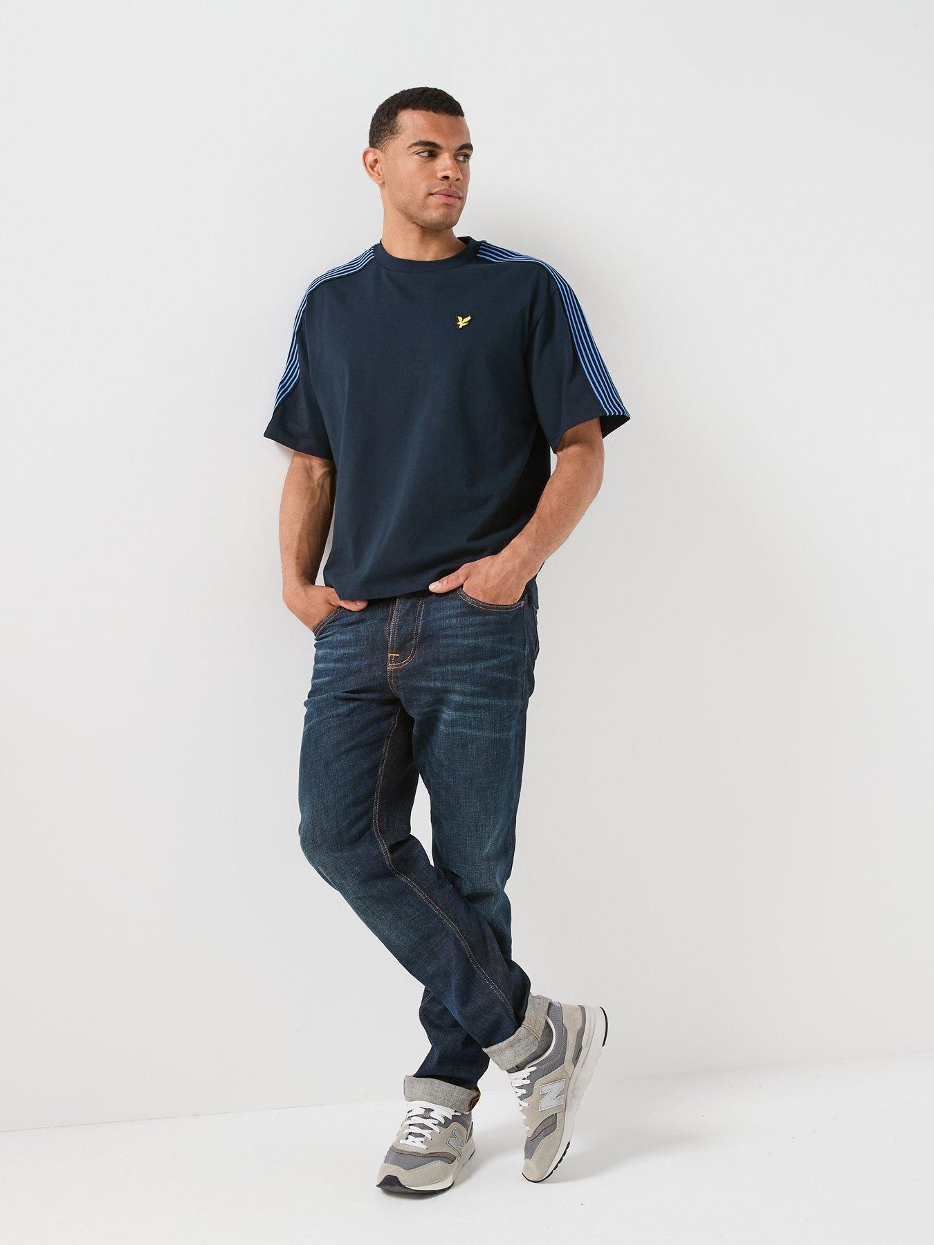 Image 3 of 6 of Lyle & Scott Stripe Taped Cotton T-Shirt - Navy