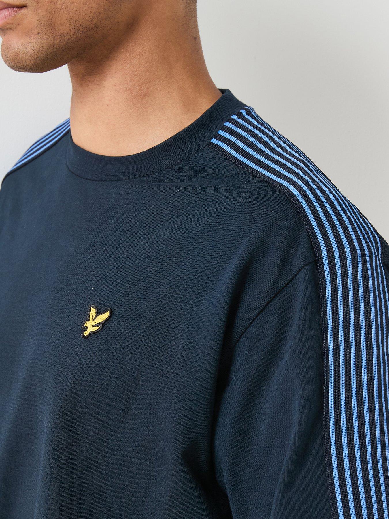 Image 4 of 6 of Lyle & Scott Stripe Taped Cotton T-Shirt - Navy