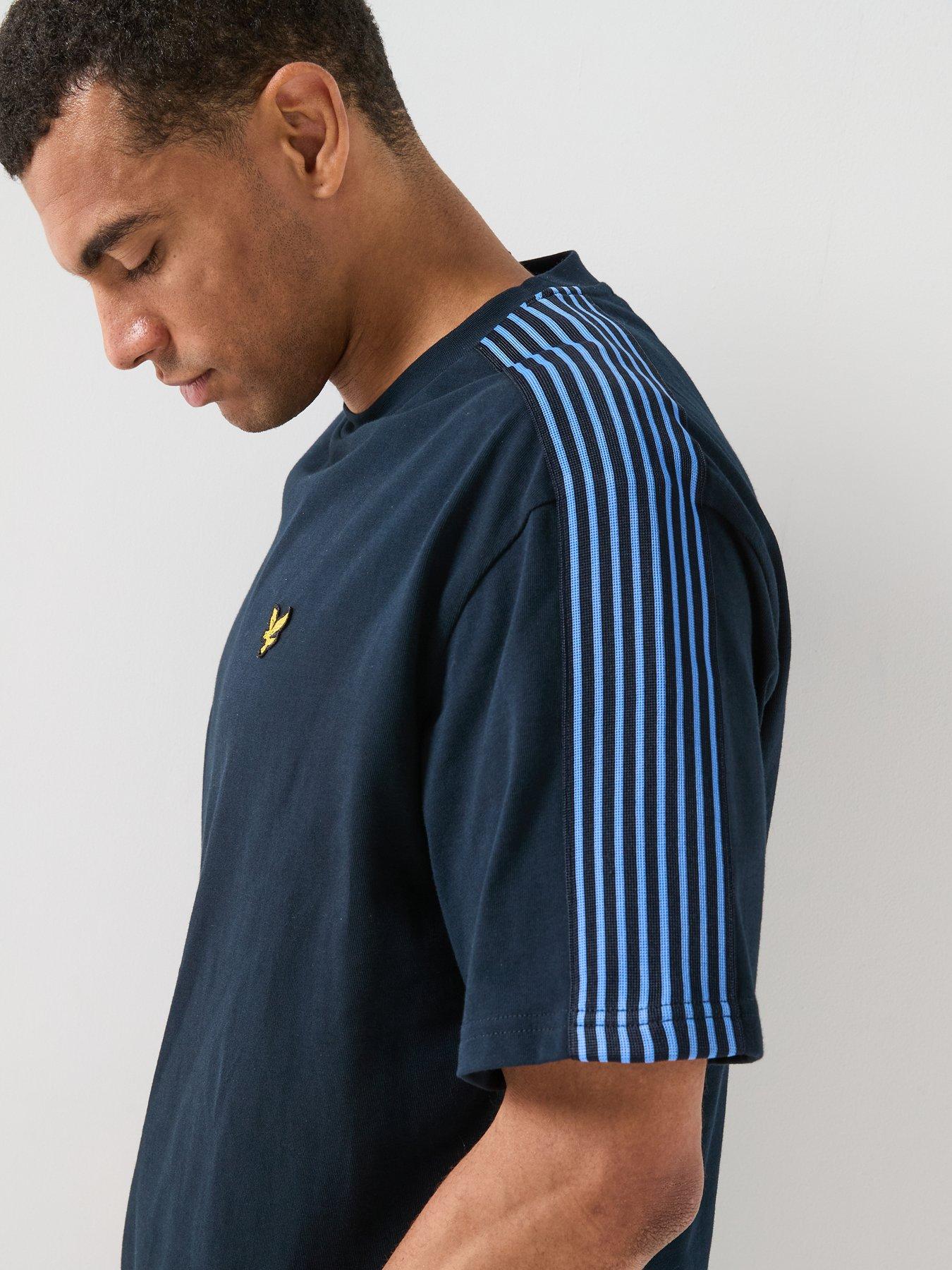 Image 5 of 6 of Lyle & Scott Stripe Taped Cotton T-Shirt - Navy