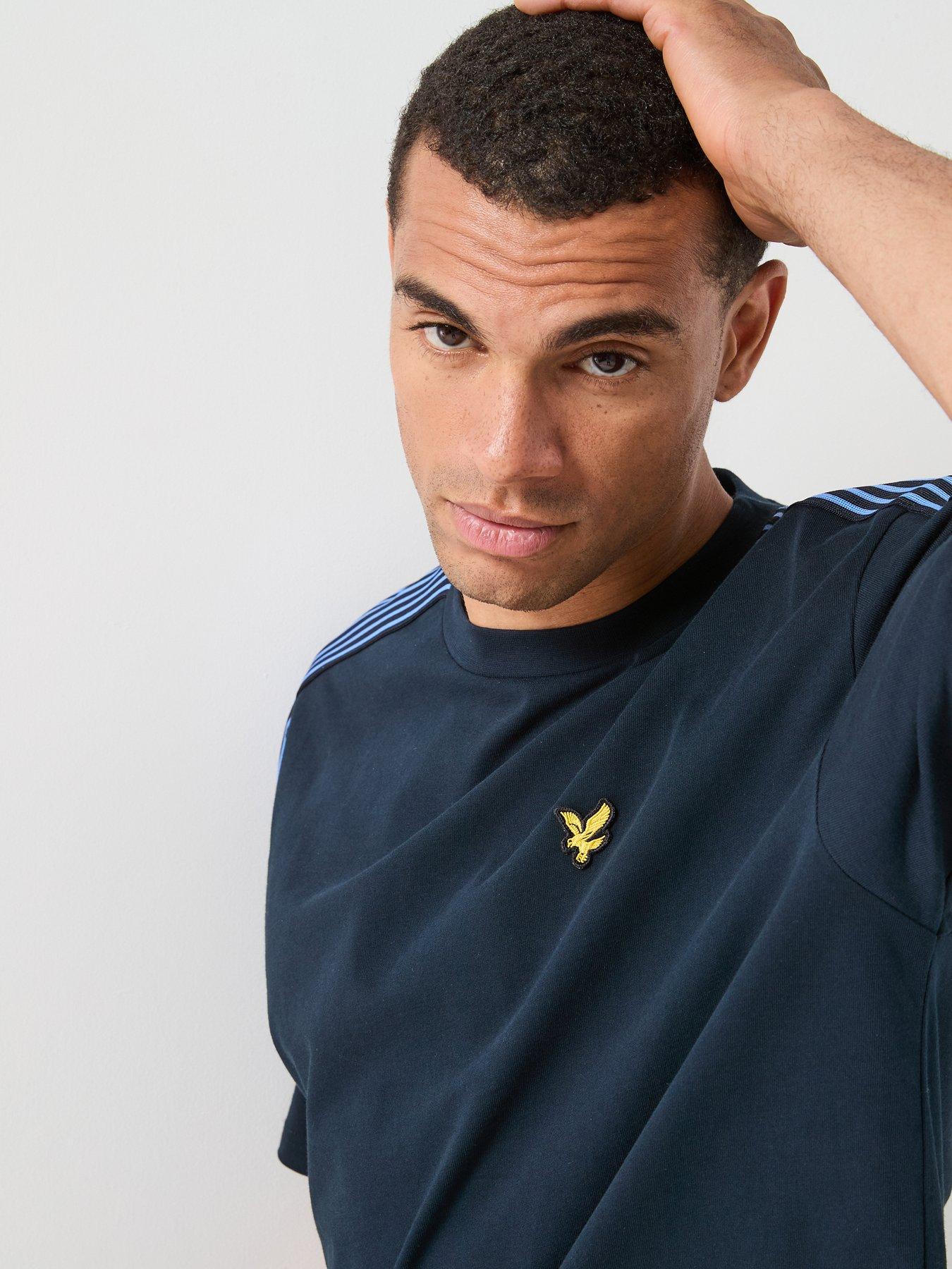 Image 6 of 6 of Lyle & Scott Stripe Taped Cotton T-Shirt - Navy