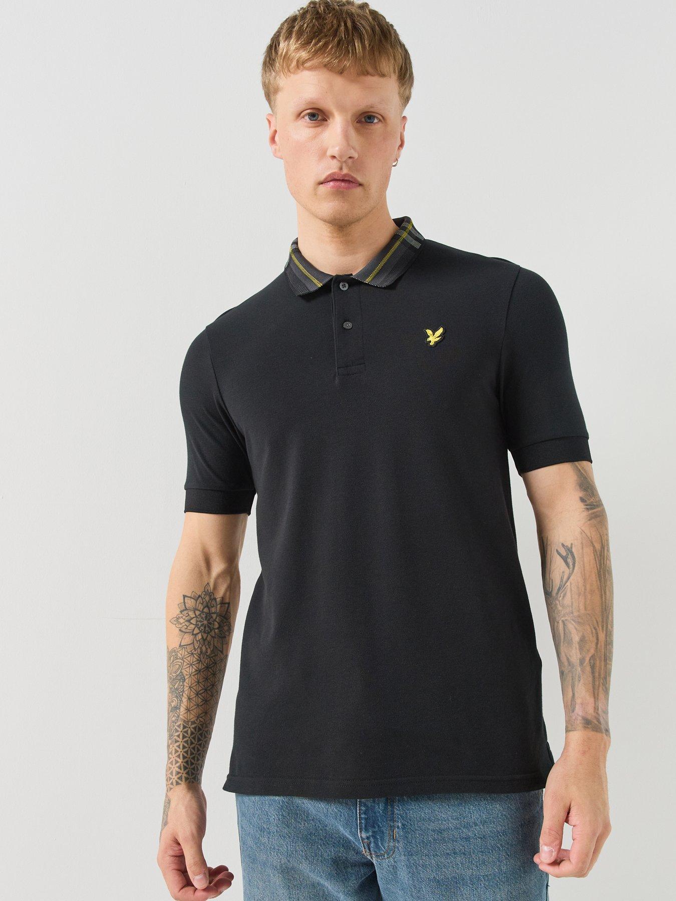 Lyle & Scott Men's Jet Black Tartan Collar Polo Shirt - Image 4
