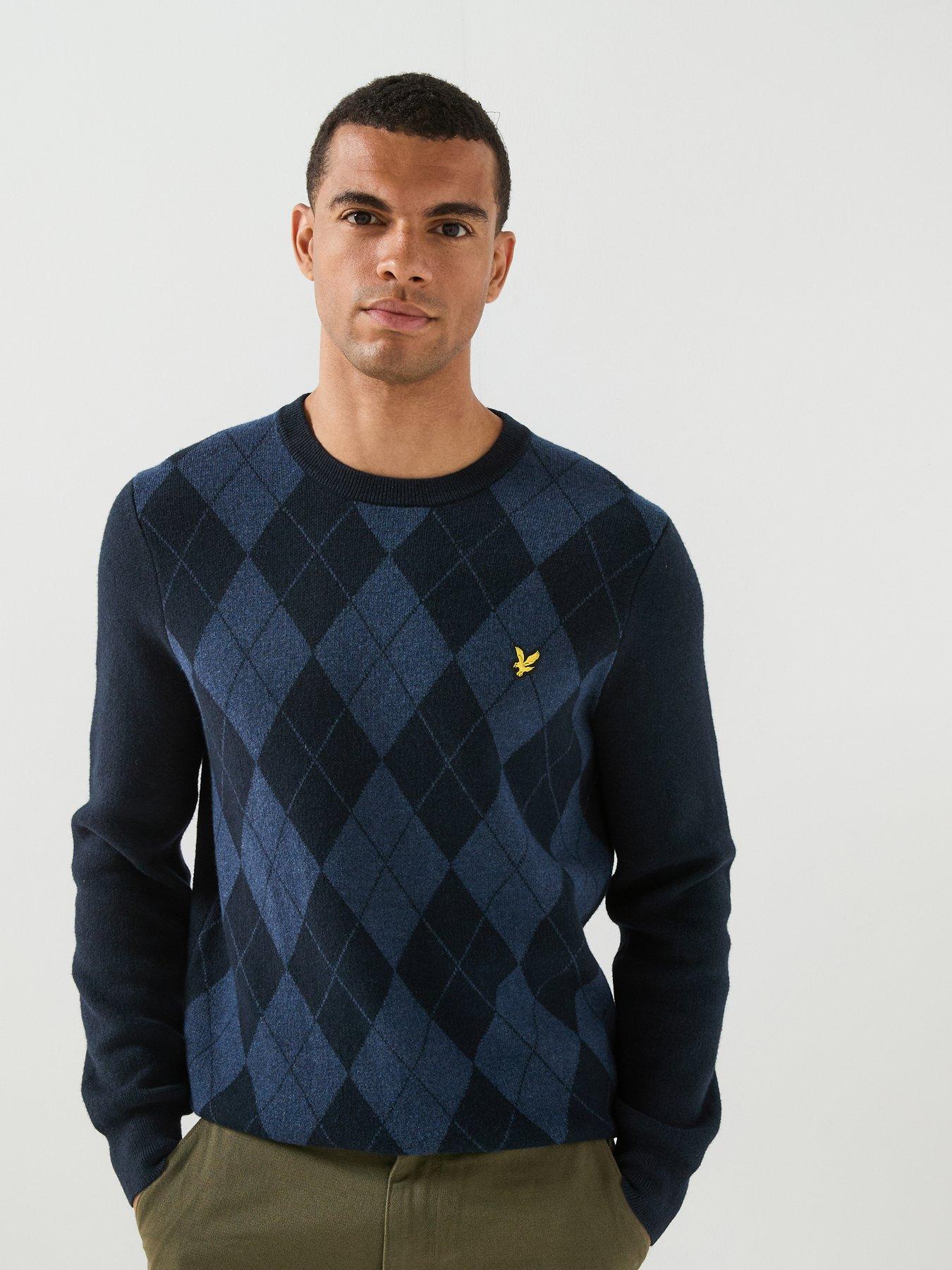 Lyle and Scott Men's Cotton Merino Argyle Jumper in Navy Size S - Image 4