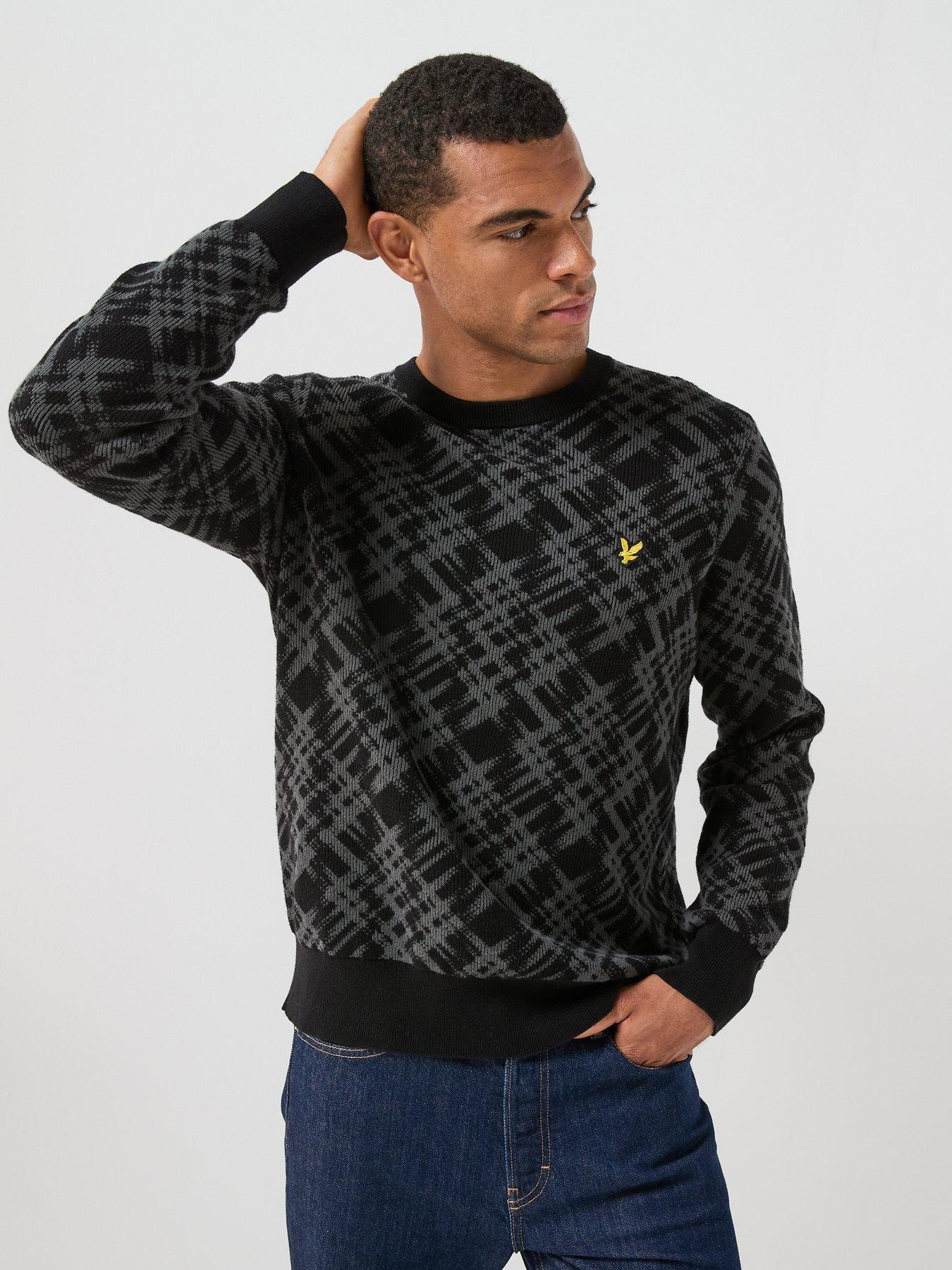 Lyle & Scott Jet Black Lyle Scott Ladder Tartan Jumper - Image 2