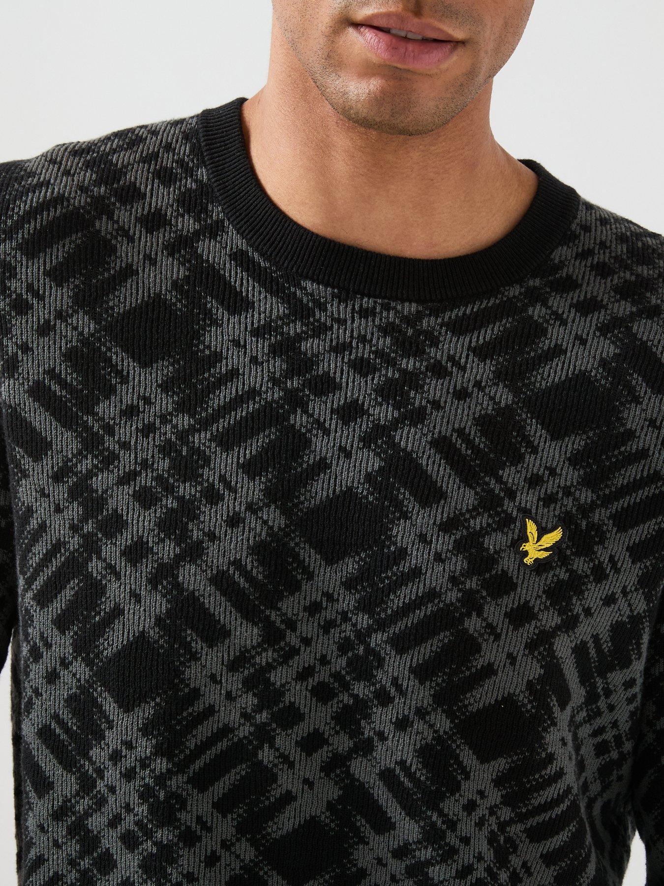 Image 4 of 5 of Lyle & Scott Lyle &amp; Scott Ladder Tartan Crew Neck Knitted Jumper - Black