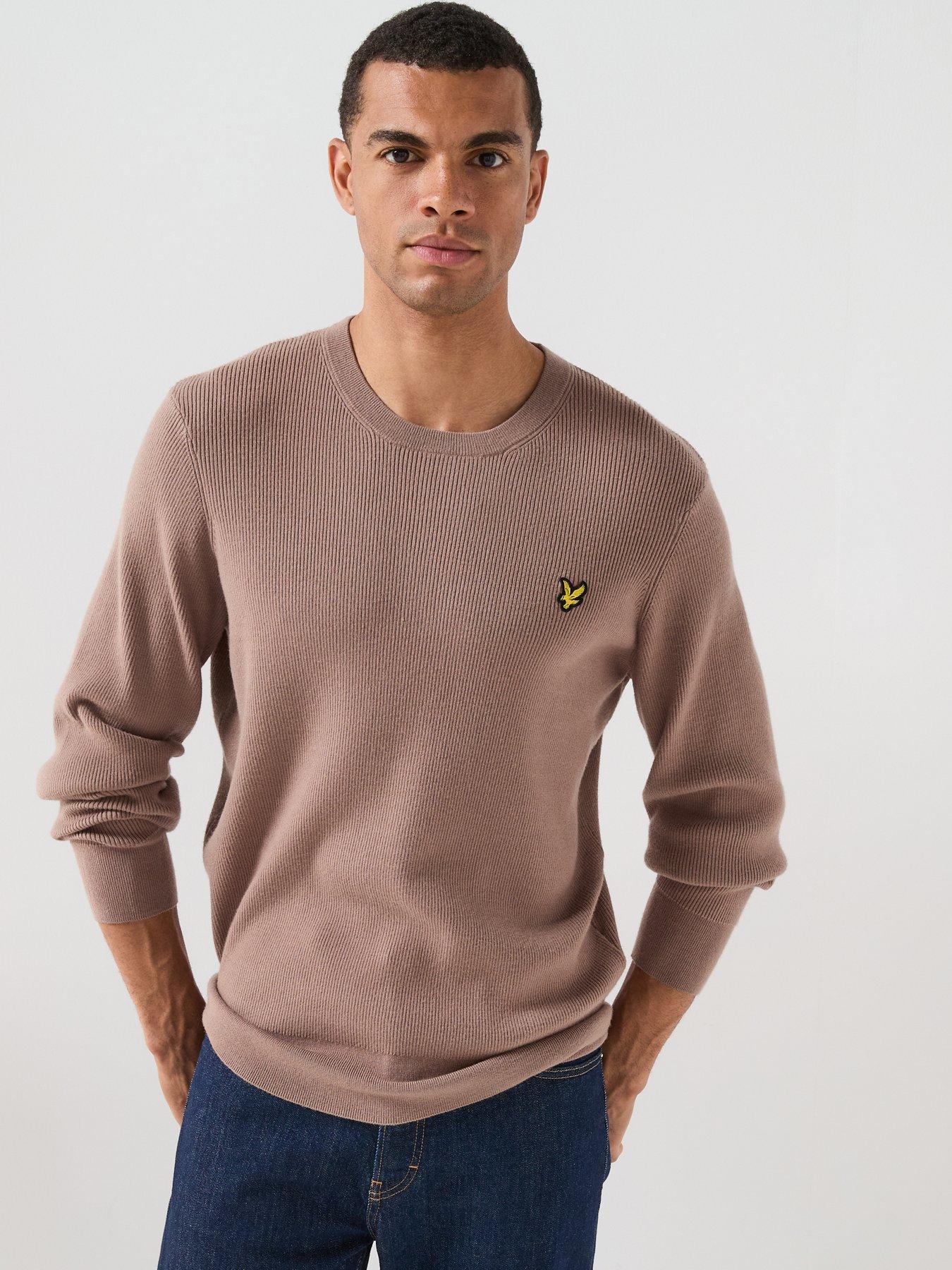 Lyle And Scott Men's Tan Relaxed Ribbed Crew Neck Jumper - Size 38 - Image 3