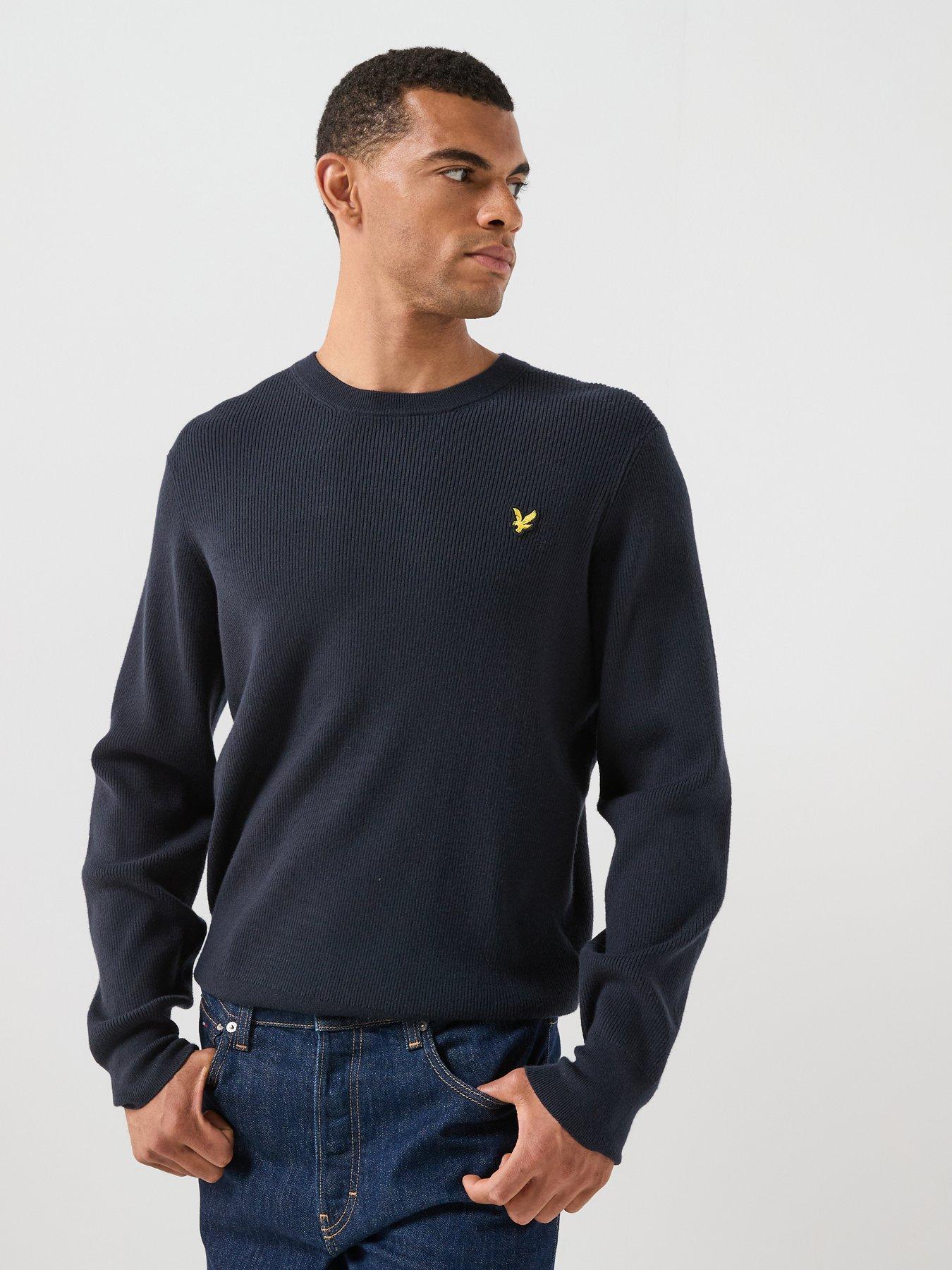 Image 1 of 5 of Lyle & Scott Mens Relaxed Ribbed Crew Neck Knitted Jumper - Navy