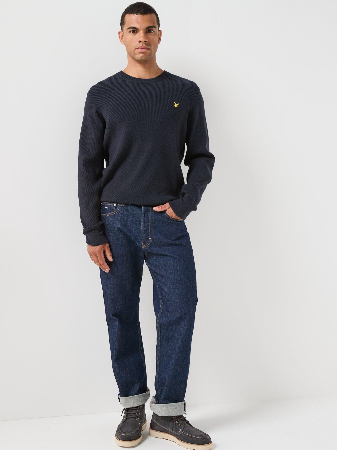 Image 3 of 5 of Lyle & Scott Mens Relaxed Ribbed Crew Neck Knitted Jumper - Navy
