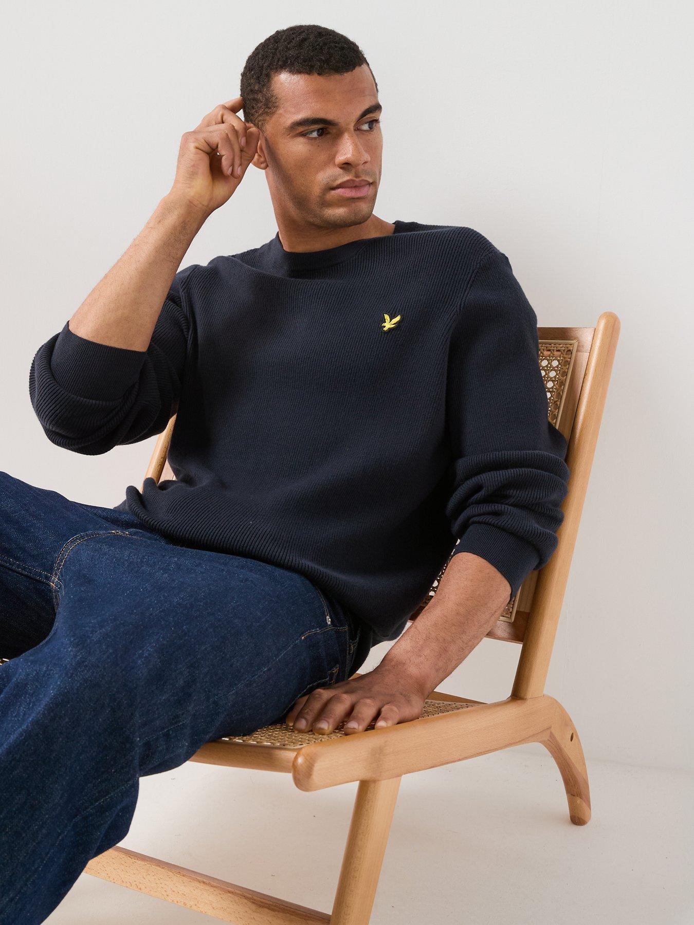 Image 5 of 5 of Lyle & Scott Mens Relaxed Ribbed Crew Neck Knitted Jumper - Navy