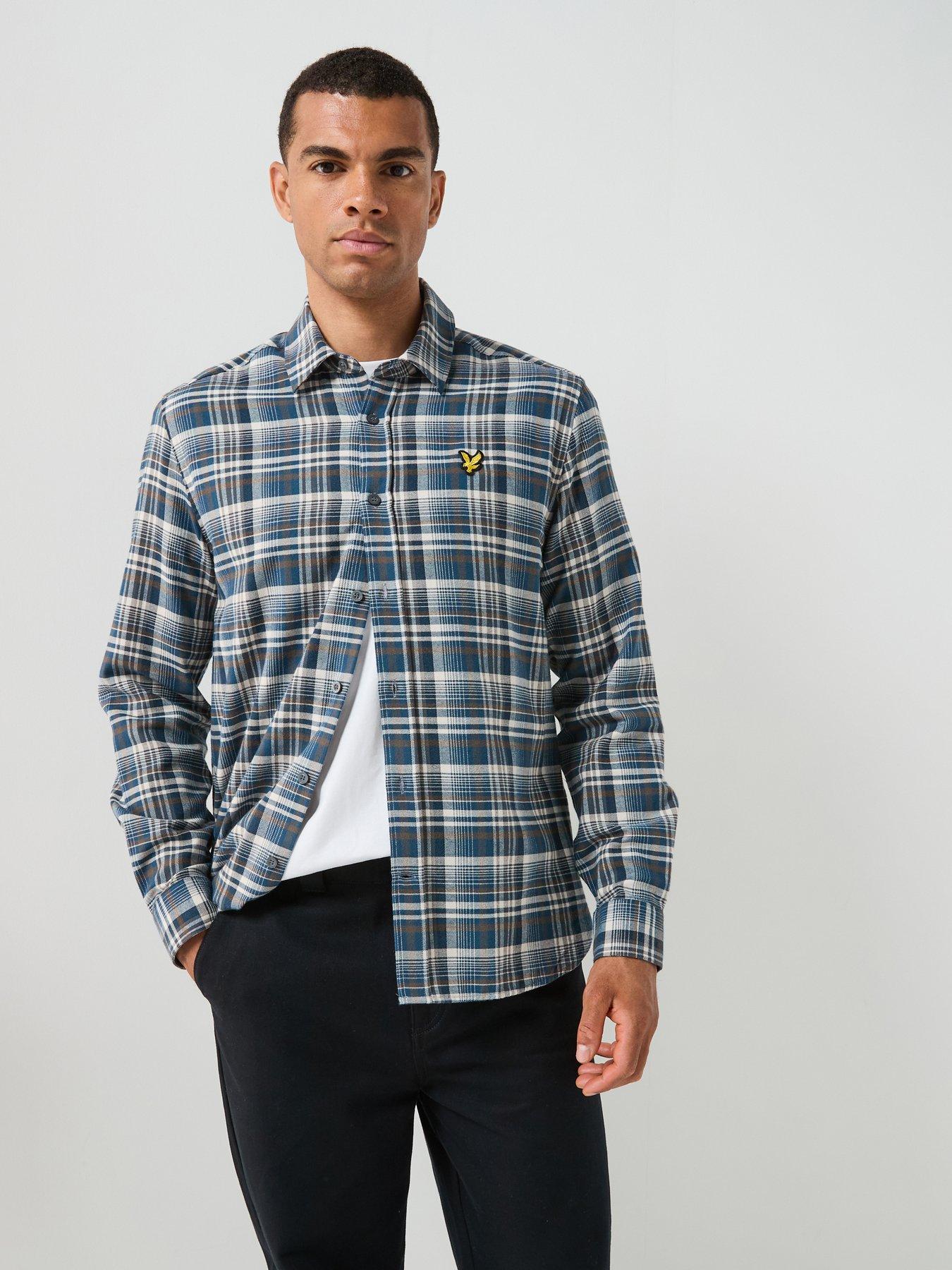 Lyle & Scott Offset Check Shirt, Blue, Size M, Men